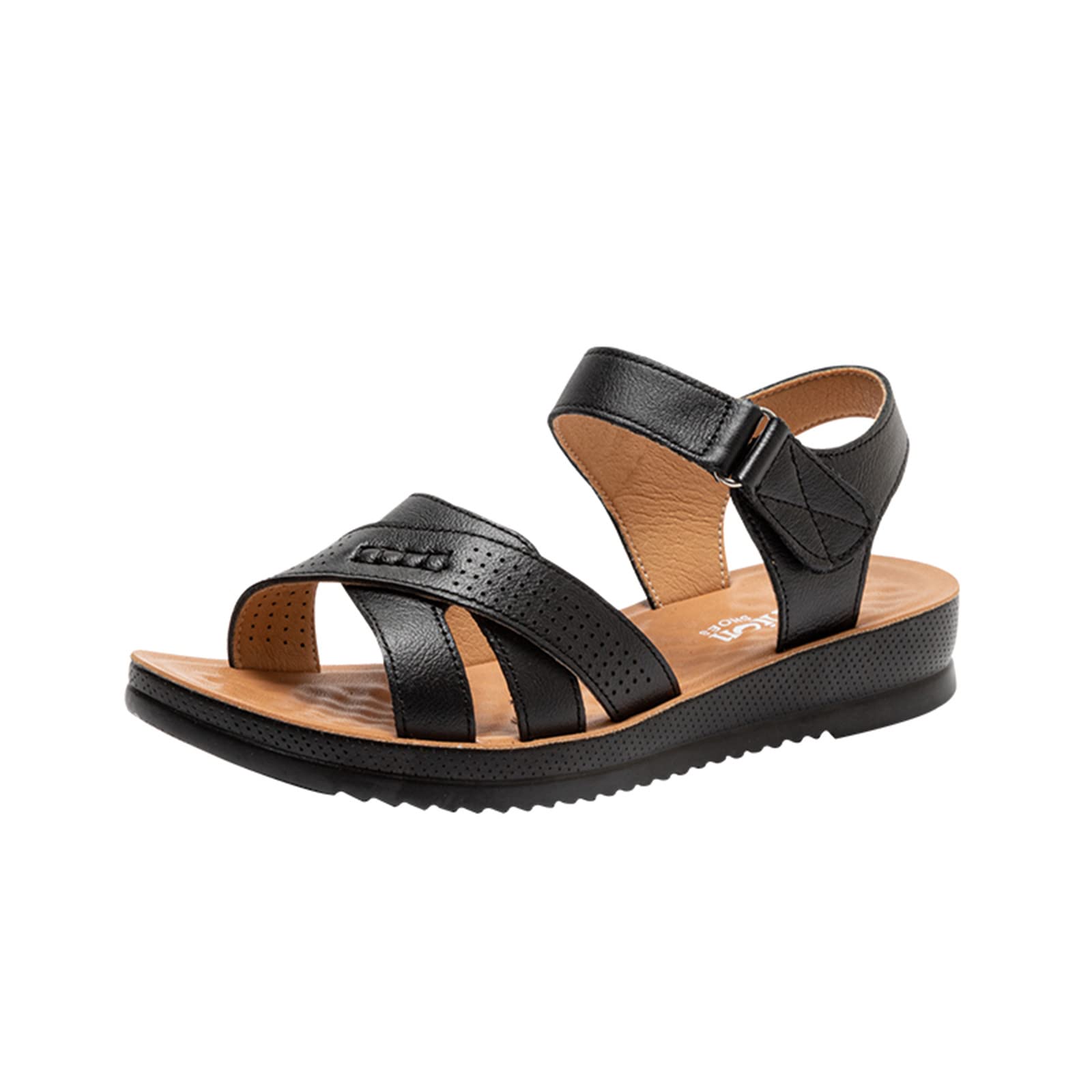 Women's Leopard Print Flat Sandals - Soft Genuine Leather Cutout Design with Comfortable Sole - Brown Heeled Sandals for Casual Outings, Beach Vacations & Summer Fashion