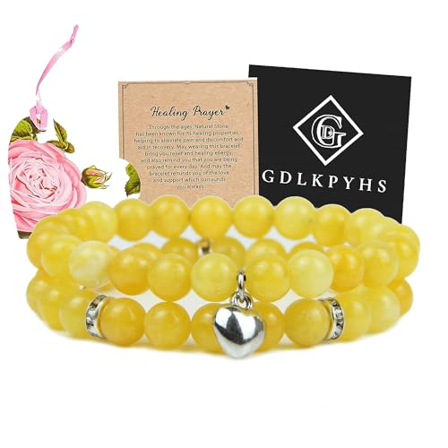 Citrine Healing Bracelet for Women - 8mm Natural Stone Yoga Beads for Anxiety Relief & Stress Reduction - Spiritual Crystal Prayer Bracelet - Perfect Get Well Soon Gift for Meditation, Yoga & Positive Energy