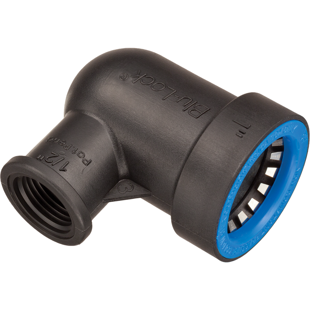 Hydro Rain BL407-130 Blu Lock 1 BL x 1/2 FIPT Ell Drip Irrigation Fitting - Perfect for Garden, Lawn, and Landscape Watering Systems