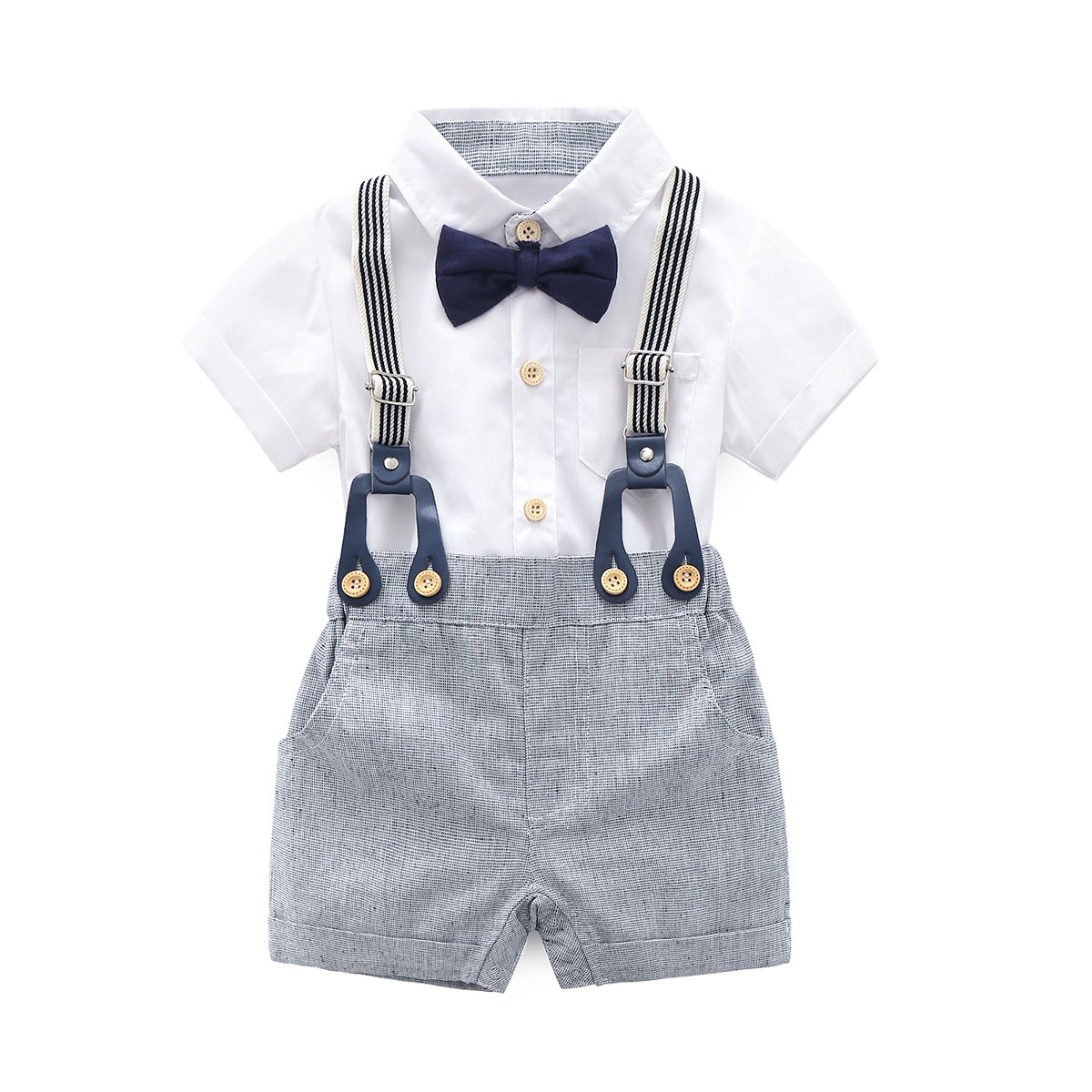 Boarnseorl Baby Boys Gentleman Outfits - Stylish Shorts Sets with Shirt, Bow Tie & Suspenders for Infants | Perfect for Photoshoots, Parties & Special Occasions