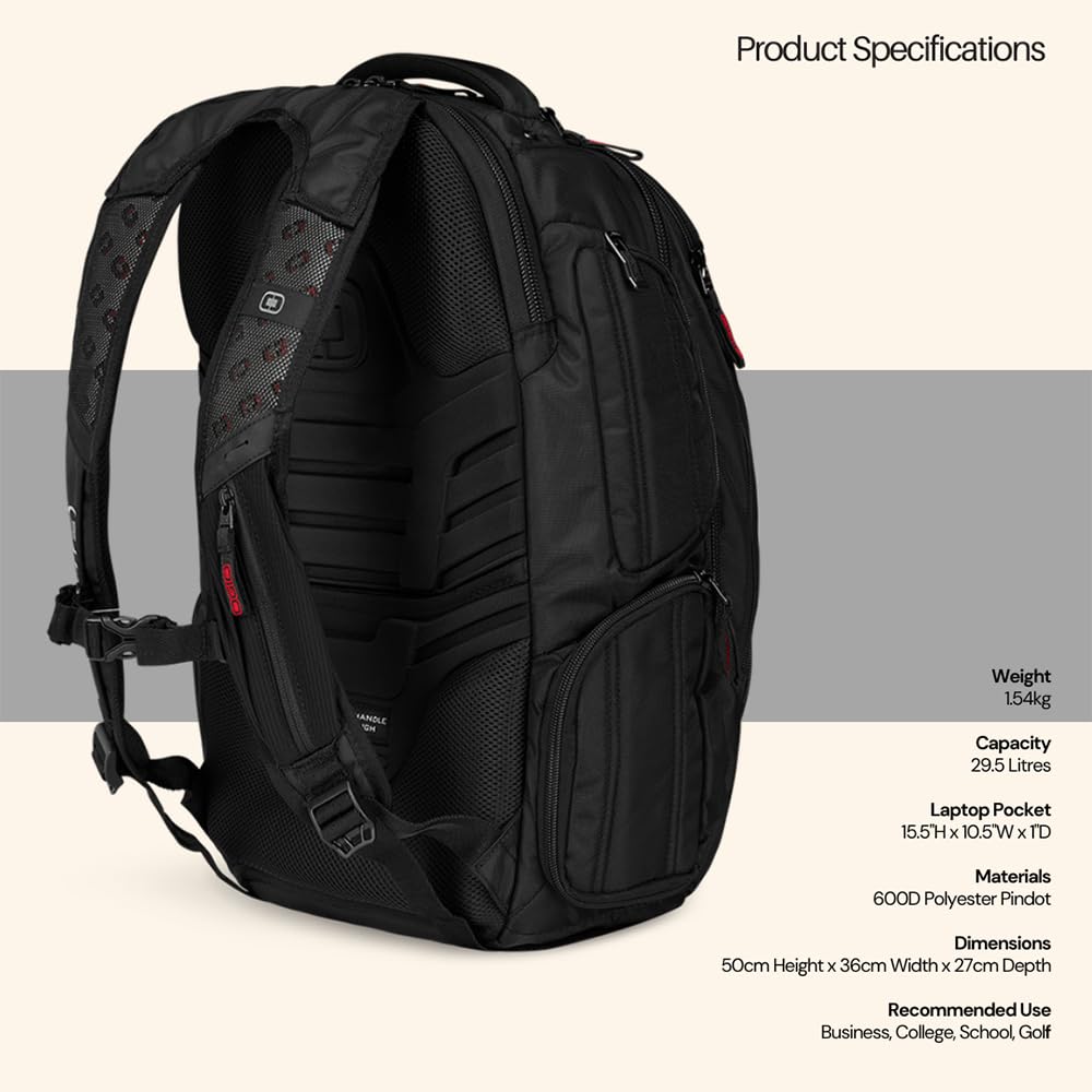 OGIO Renegade Backpack - Large Durable Laptop Backpack for Men & Women, Water-Resistant Travel Backpack with USB Charging Port, Perfect for Work, School, College, Hiking & Outdoor Adventures (Black)