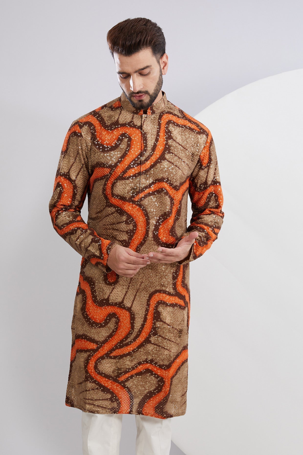 Stylish Orange and Green Abstract Embroidered Kurta for Women - Boho Chic Cotton Tunic Top - Perfect for Festivals, Parties & Casual Wear