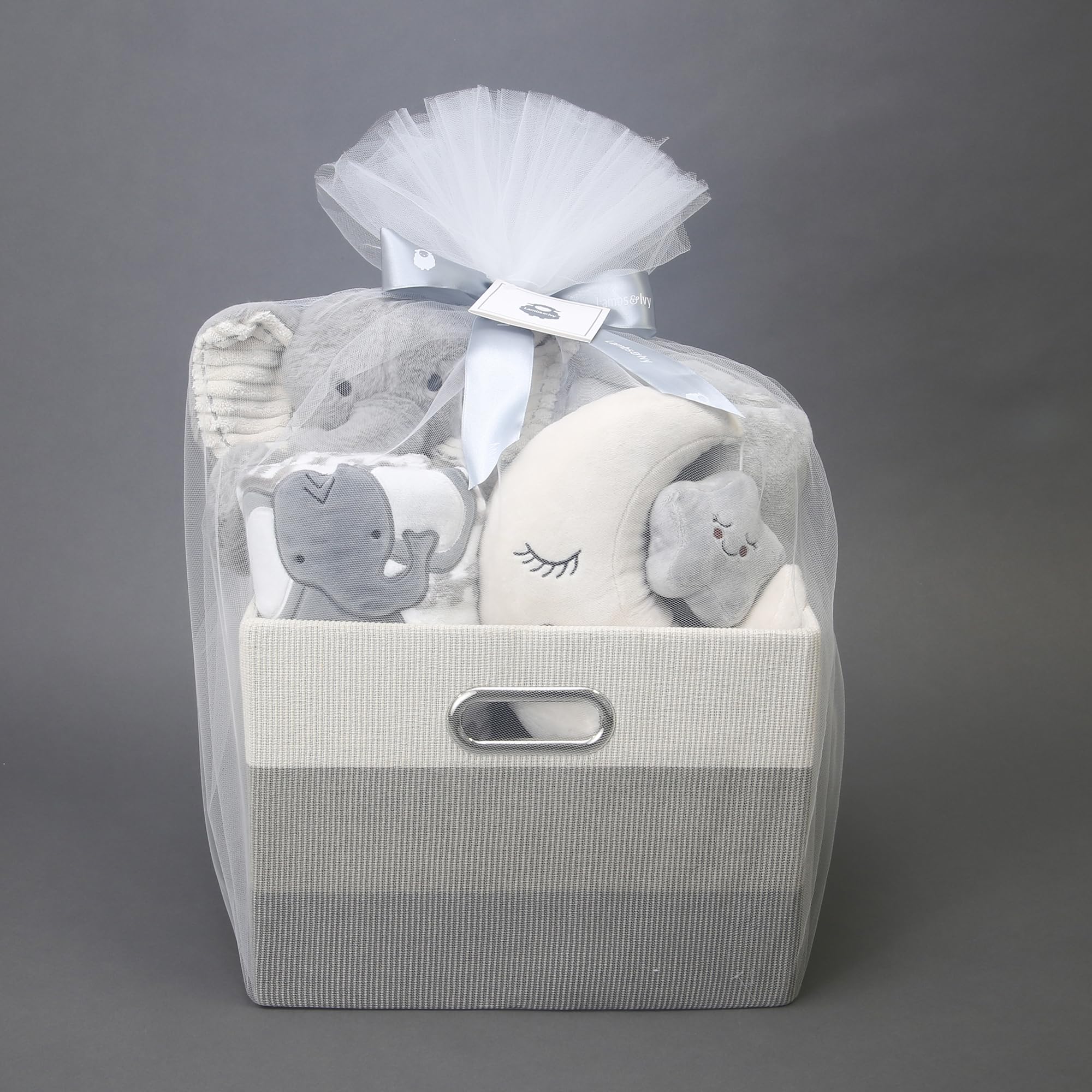 Lambs & Ivy Gray 5-Piece Baby Gift Basket Set - Newborn Welcome Home Gift, Baby Shower Present for Boys & Girls - Perfect Nursery Decor & First Birthday Gift Idea