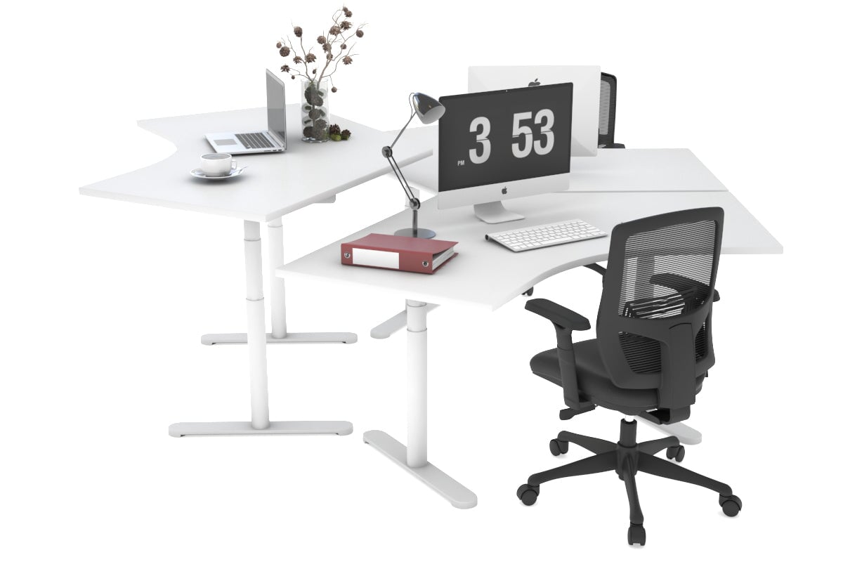 Flexi Premium Adjustable Height 3-Person Sit Stand Desk - 120° Ergonomic Workstation for Home & Office Productivity