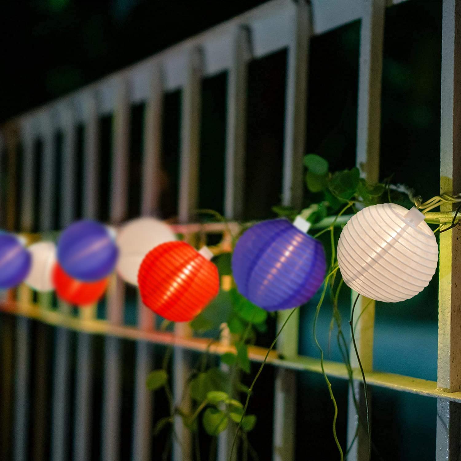 GOOTHY 8.5Ft Patriotic String Lights - 10 Red White Blue Connectable Lanterns for 4th of July, Independence Day & Memorial Day Decor | Outdoor Party Lights for Backyard, Garden & Patio Celebrations