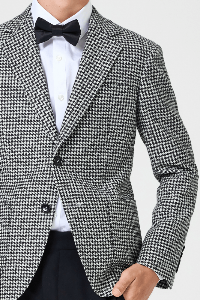 Hendrix Blazer - Black & White Houndstooth Wool Jacket for Men | Classic Business & Formal Wear | Perfect for Office, Weddings & Special Occasions