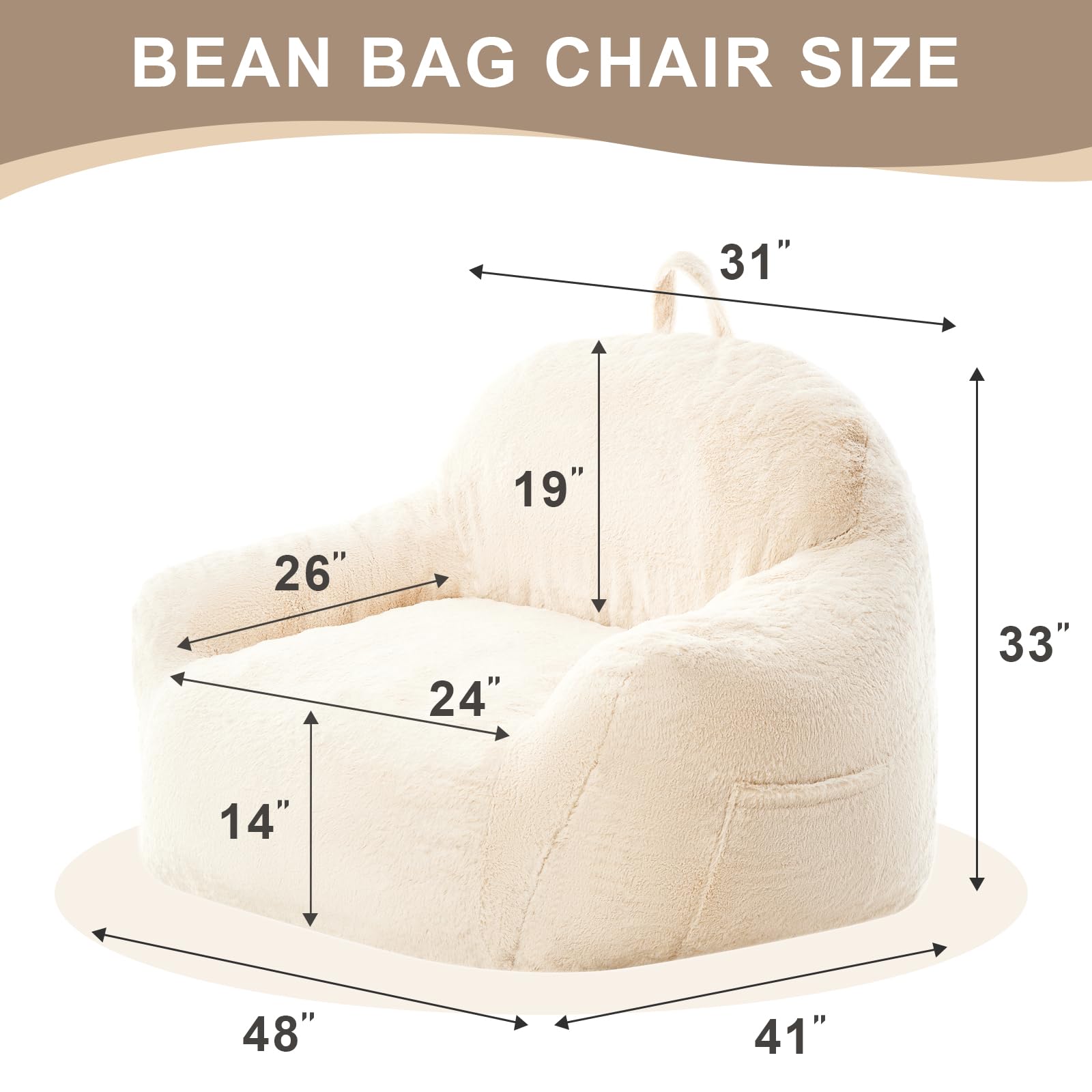 Giant Bean Bag Chair with Armrests - Non-Slip Oversized Bean Bag Sofa for Adults, Removable Washable Cover, Comfy Lounge Chair for Living Room, Bedroom, Dorm (Beige) - Perfect for Relaxing, Gaming & Movie Nights
