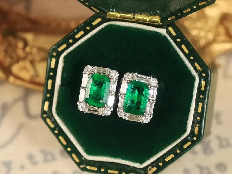 18K White Gold Earrings with Real Natural Emerald Gemstones - Luxury Diamond Jewelry for Women - Perfect for Weddings, Parties & Special Occasions