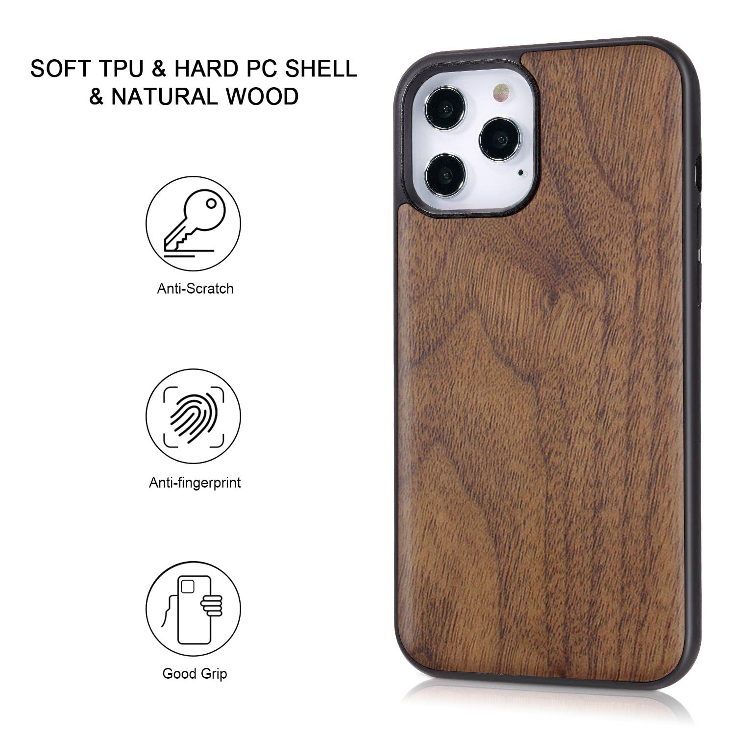 Premium Real Natural Rosewood Case for iPhone 12 & 12 Pro - Slim Shockproof Hybrid Wooden Cover with Walnut Finish | Perfect for Daily Protection & Stylish Outfits