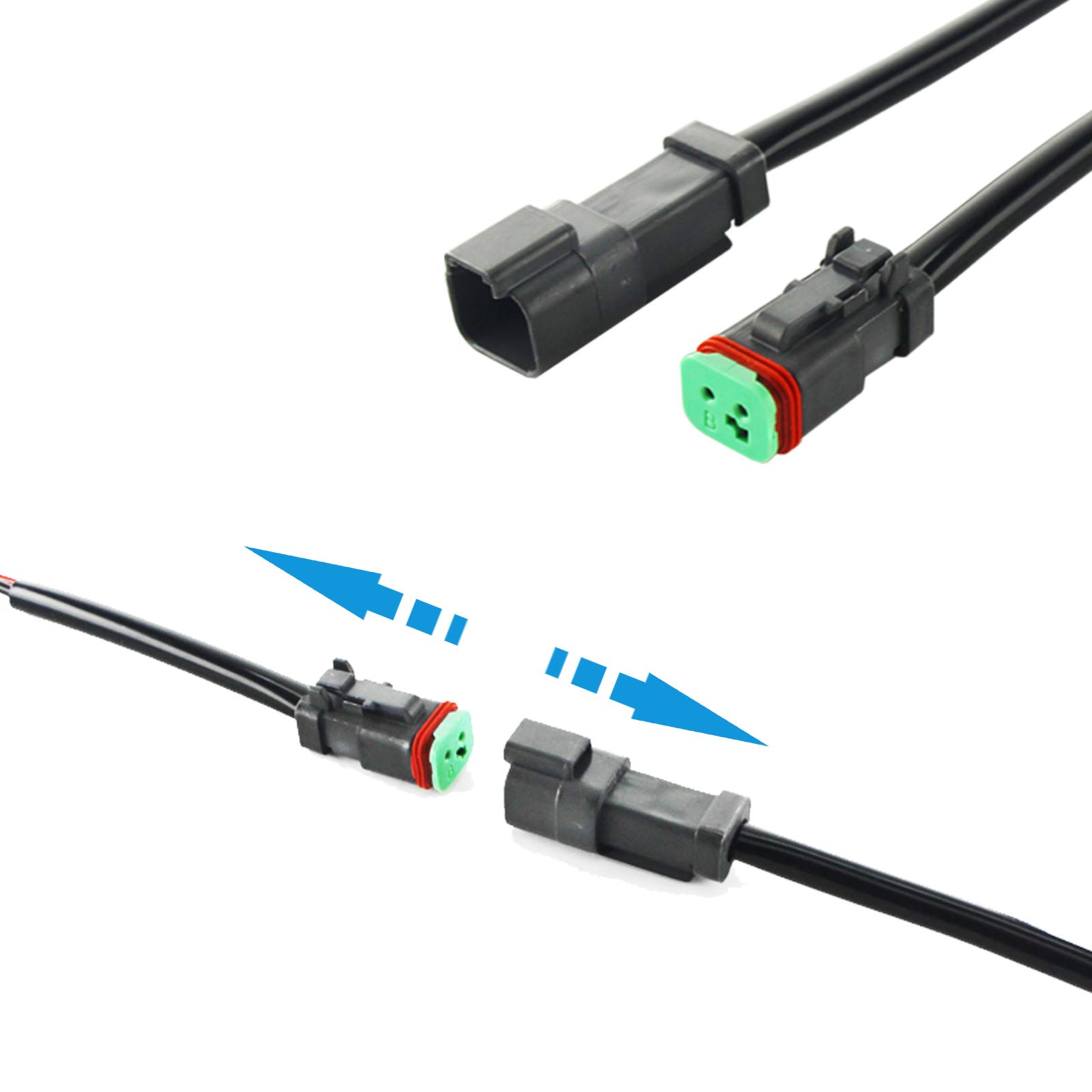 DT DTP 2 Pin Male Female Wiring Harness Connector Kit for LED Work Light & Light Bar - Waterproof Replacement Plug Set (2 Pack) - Perfect for Off-Road, Truck, ATV & Marine Lighting Installations