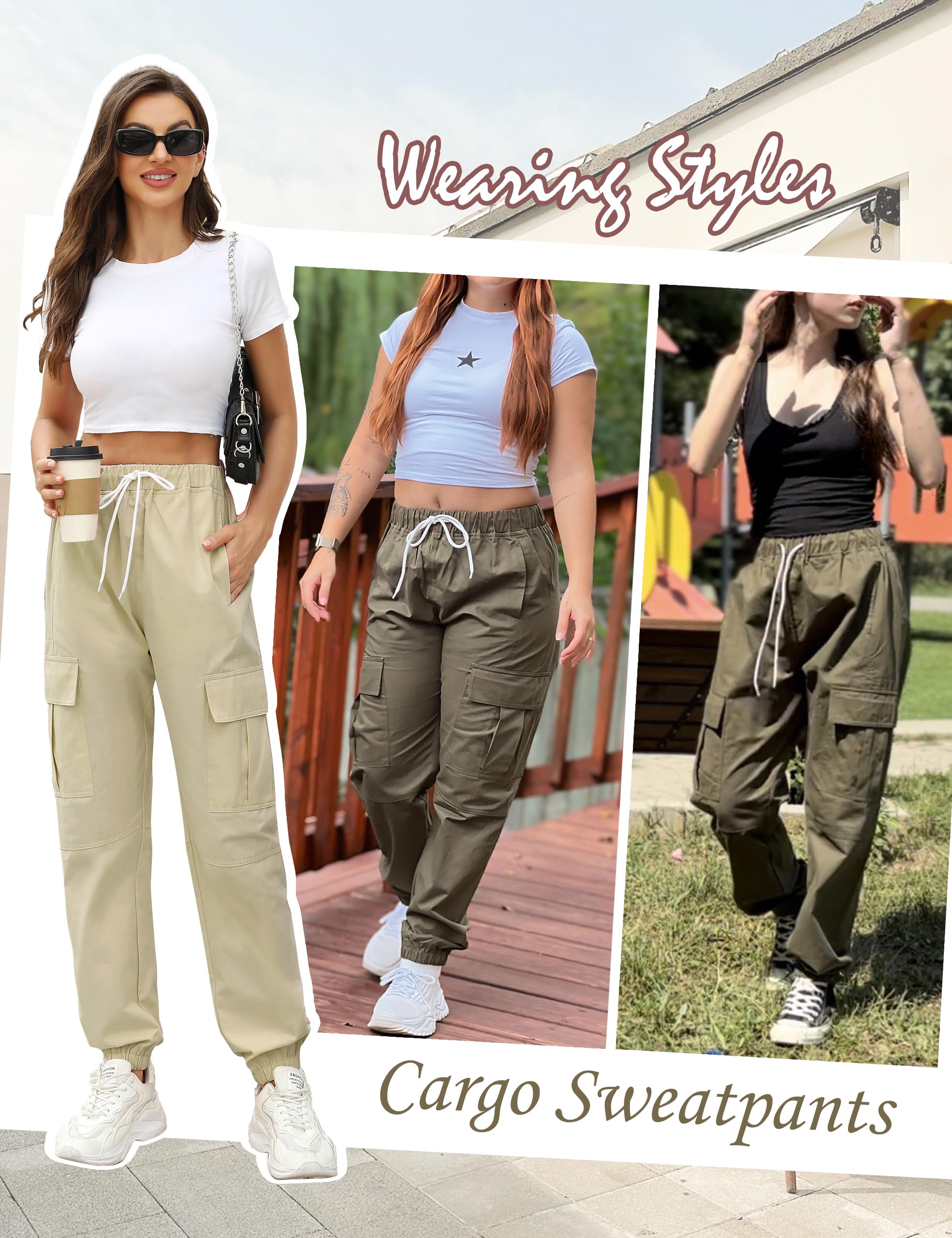 **Women's Oversized Cargo Joggers - Elastic Waist Baggy Pants for Casual & Work Wear - Trendy Street Style & Outdoor Activities**