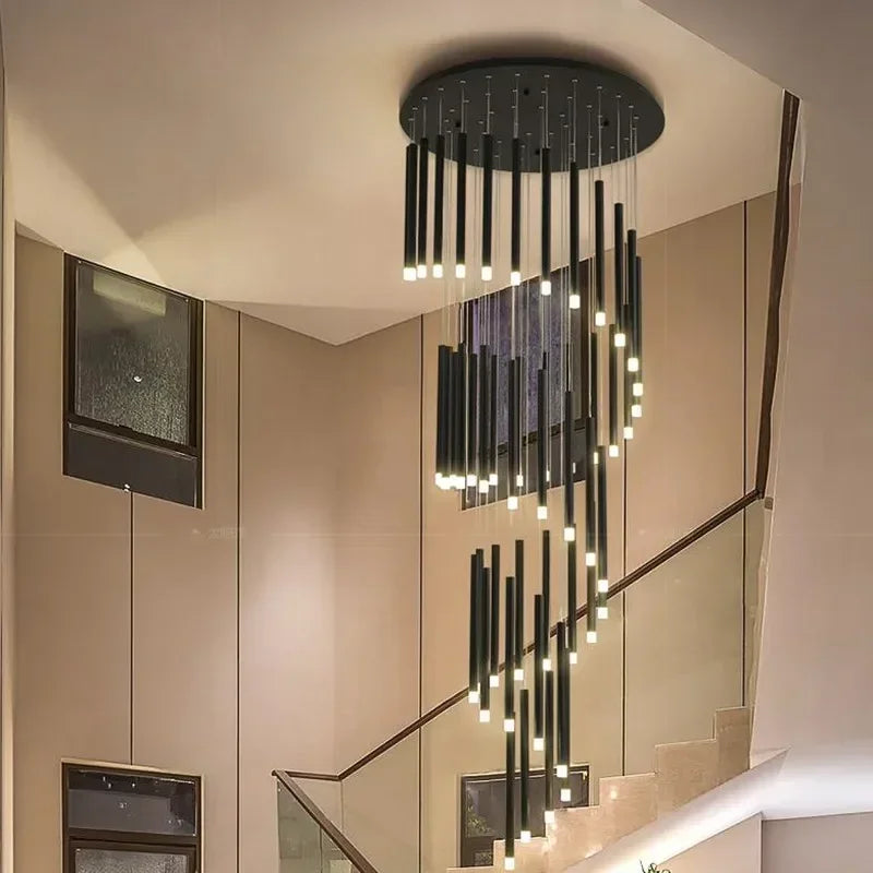 Modern Black Minimalist Stick Chandelier - Sleek Linear Lighting Fixture for Staircase, Hallway, Entryway & Contemporary Home Decor