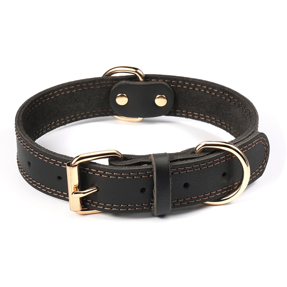 Premium Genuine Leather Dog Collar - Heavy Duty, Adjustable & Durable for Small, Medium, Large & XL Dogs (1.4