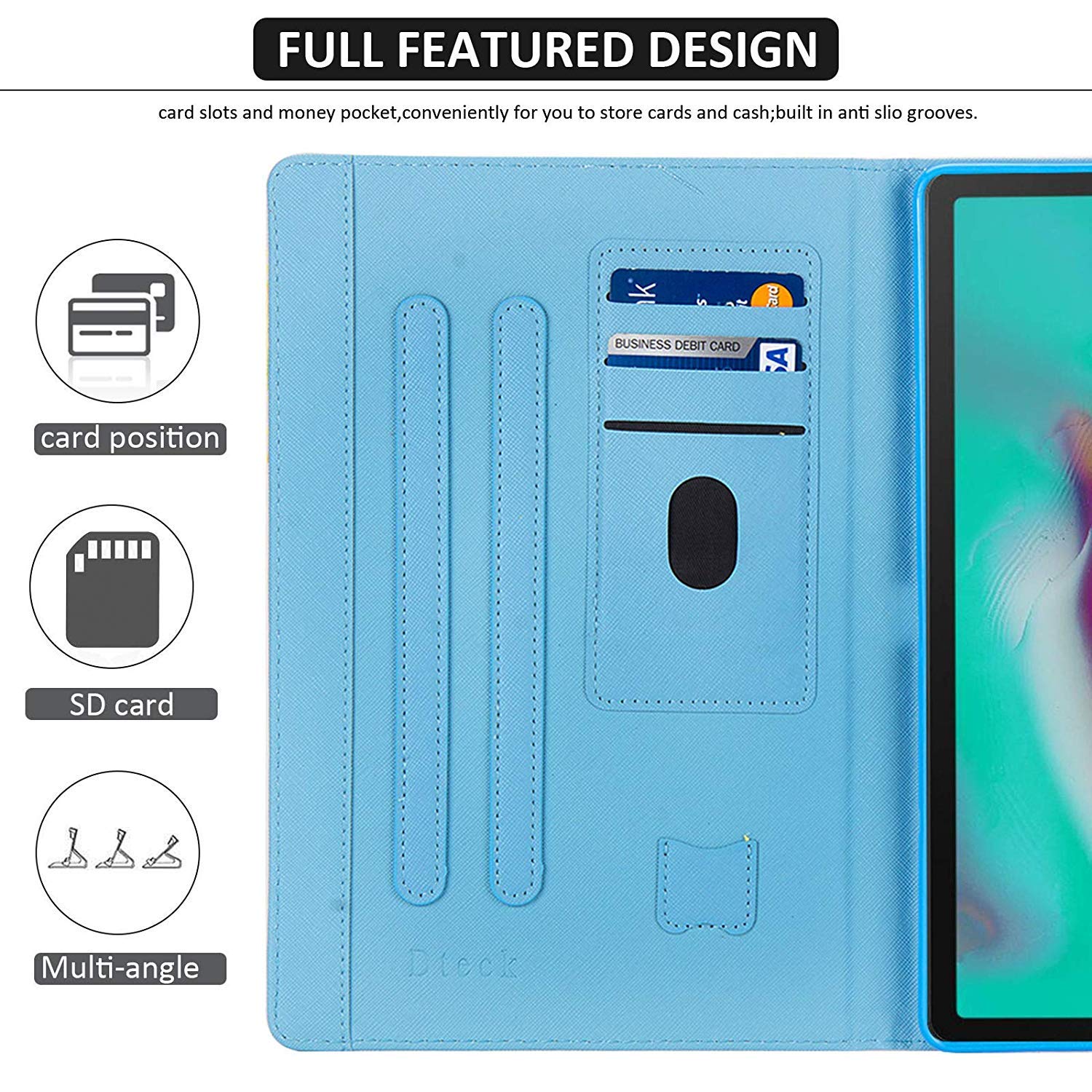 Premium PU Leather Folio Smart Cover with Auto Sleep/Wake Function - Wallet Stand Case for Apple iPad 9.7 inch (2018/2017/Air/Air 2) | Blue Butterfly Design | Perfect for Work, Travel & Home Use