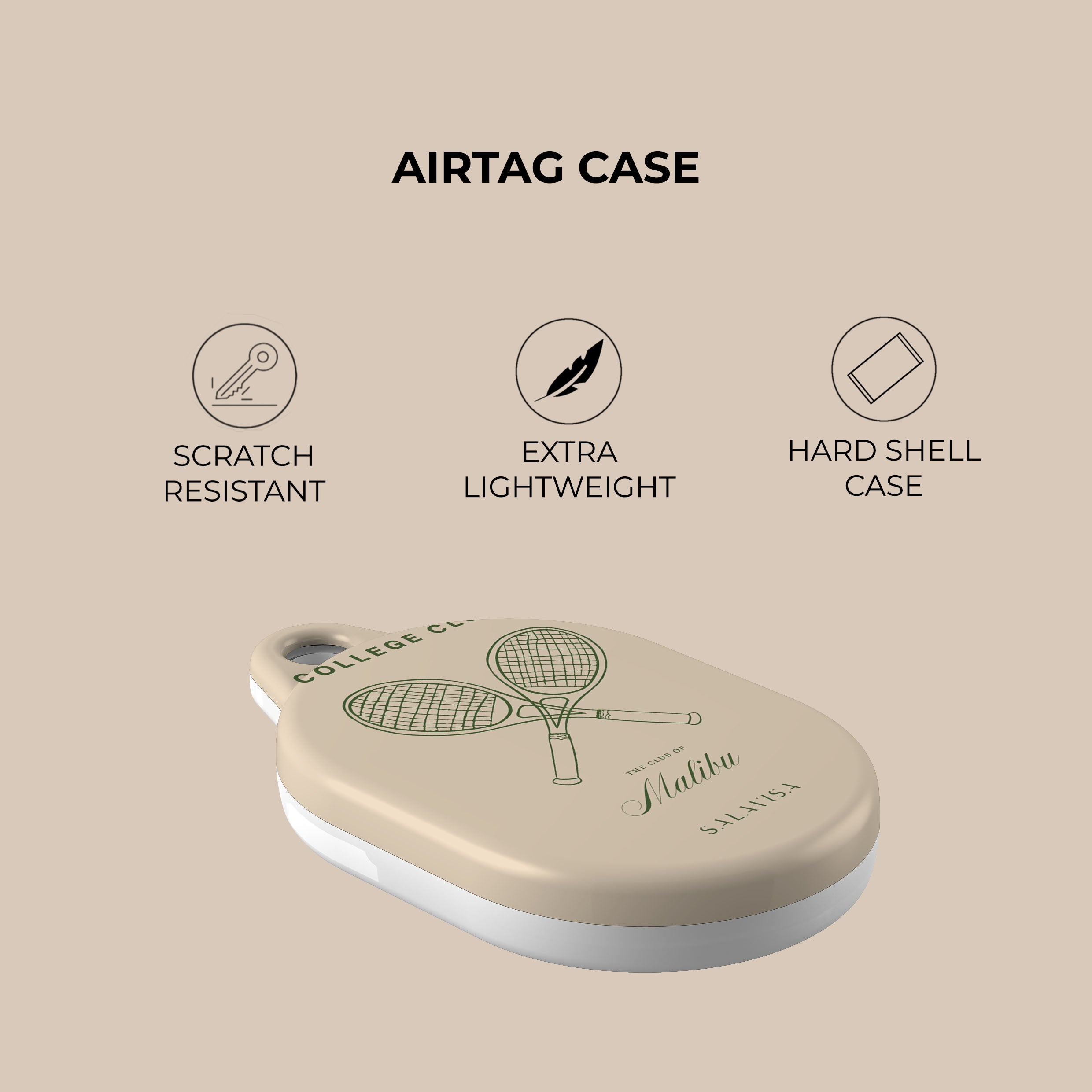 College Club Malibu AirTag Holder - Stylish & Durable Keychain for Apple AirTag - Perfect for Backpacks, Luggage & Keys Tracking