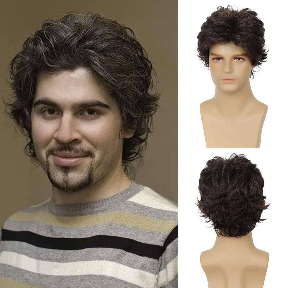 Short Layered Brown Curly Wigs for Men - Synthetic Cosplay Hair Costume Wig (Light Brown) | Perfect for Halloween Parties, Costume Events & Cosplay