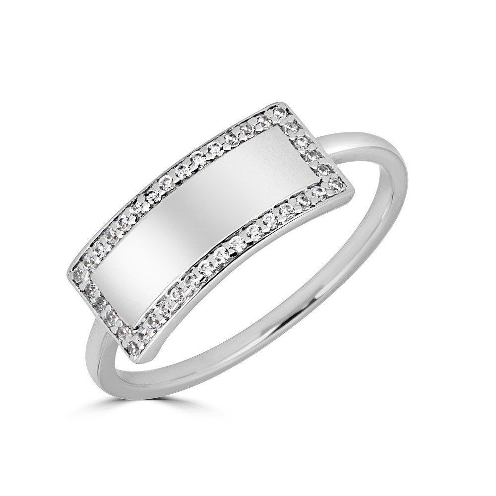 14KT Gold 1/10 CTW Diamond Name Tag Ring for Women - Personalized Engraved Jewelry Gift for Birthday, Anniversary & Special Occasions