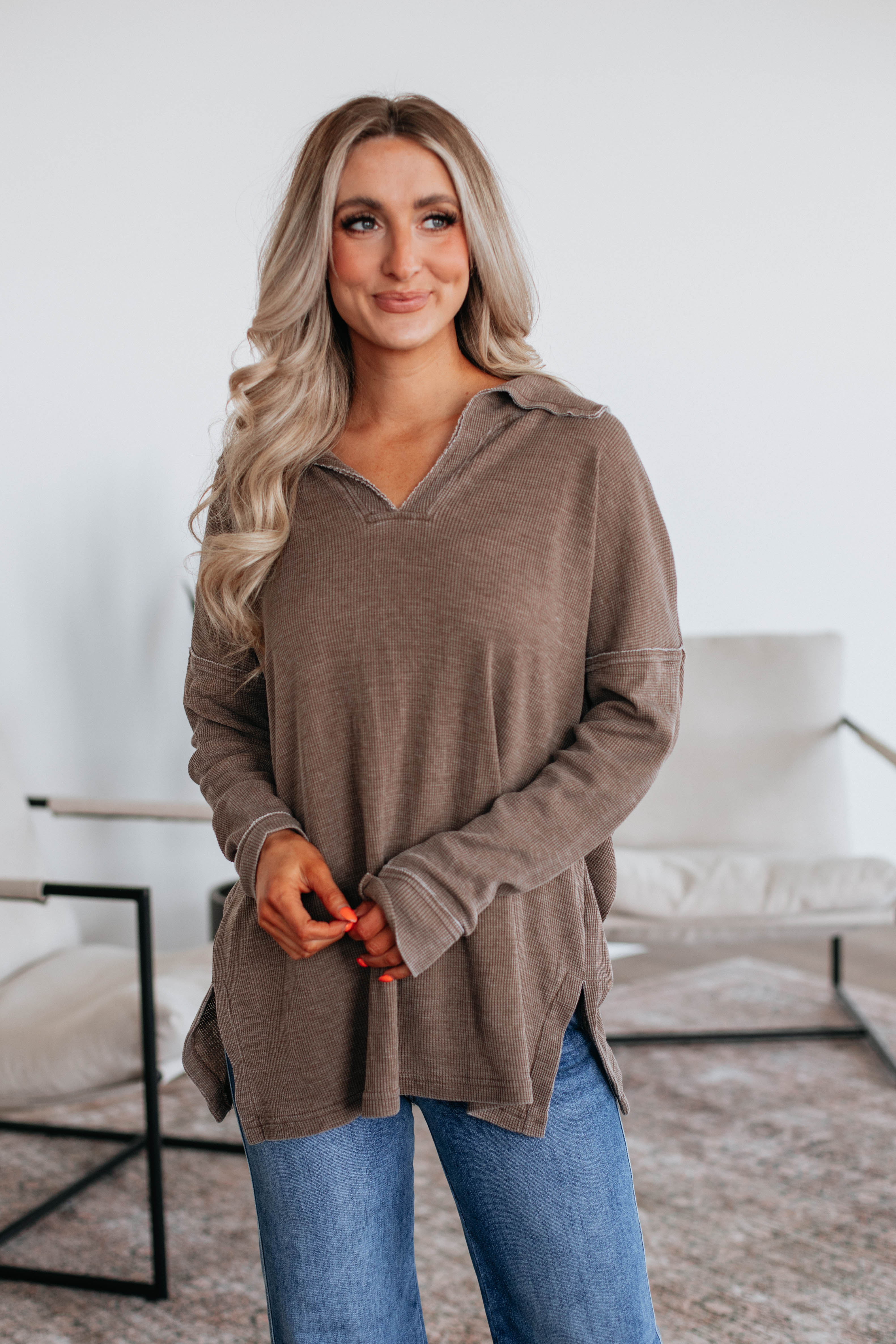 Bronwen Oversized Top in Mocha - Stylish Loose Fit Blouse for Women | Perfect for Casual Outings, Office Wear & Layering