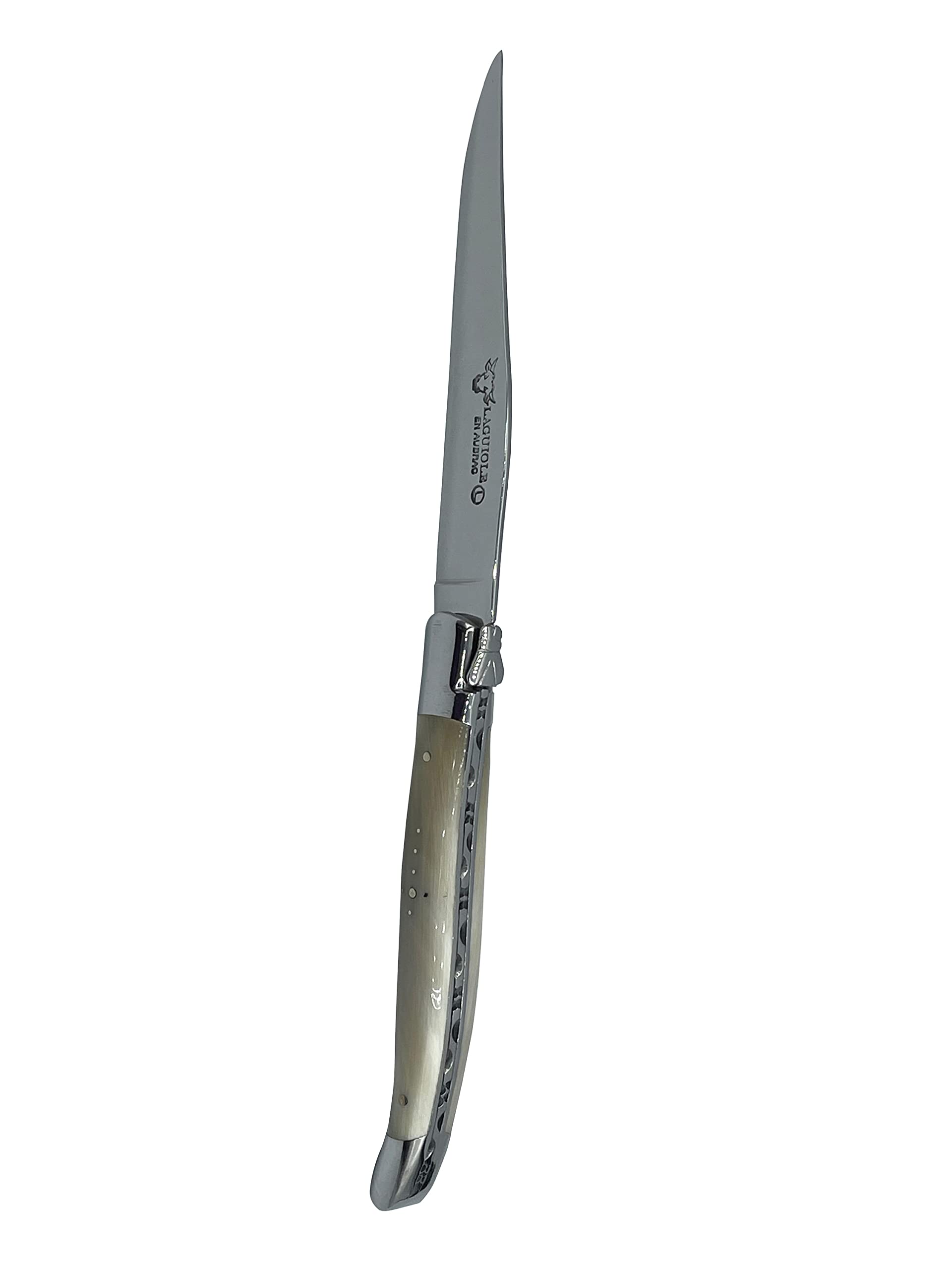 Premium Laguiole en Aubrac Forged Full Tang Steak Knives Set - 4-Piece Luxury Stainless Steel Cutlery with Solid Horn Handle & Polished Bolsters - Perfect for Fine Dining, Steakhouse Experience & Gourmet Gifts