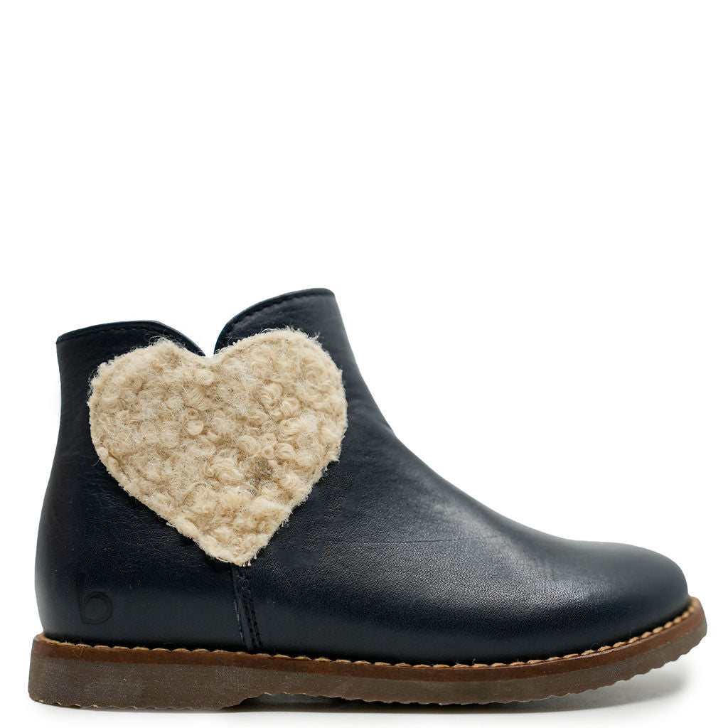 Beberlis Navy Fur Heart Bootie - Cozy Winter Boots for Women, Warm Faux Fur Lined Ankle Boots, Cute Heart Design - Perfect for Snow Days, Casual Outfits & Holiday Parties