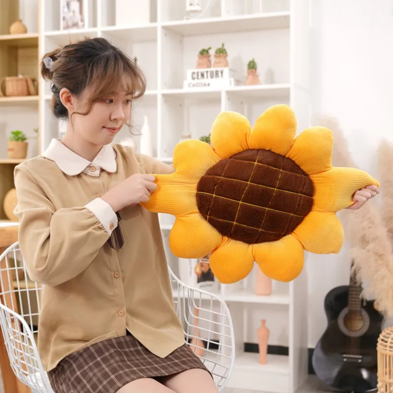 40cm Cute Sunflower Plush Pillow - Soft Stuffed Cushion for Sofa, Bed, Floor Mat - Home Decor & Cozy Gift for Women, Girls (Perfect for Living Room, Bedroom, Dorm Relaxation)