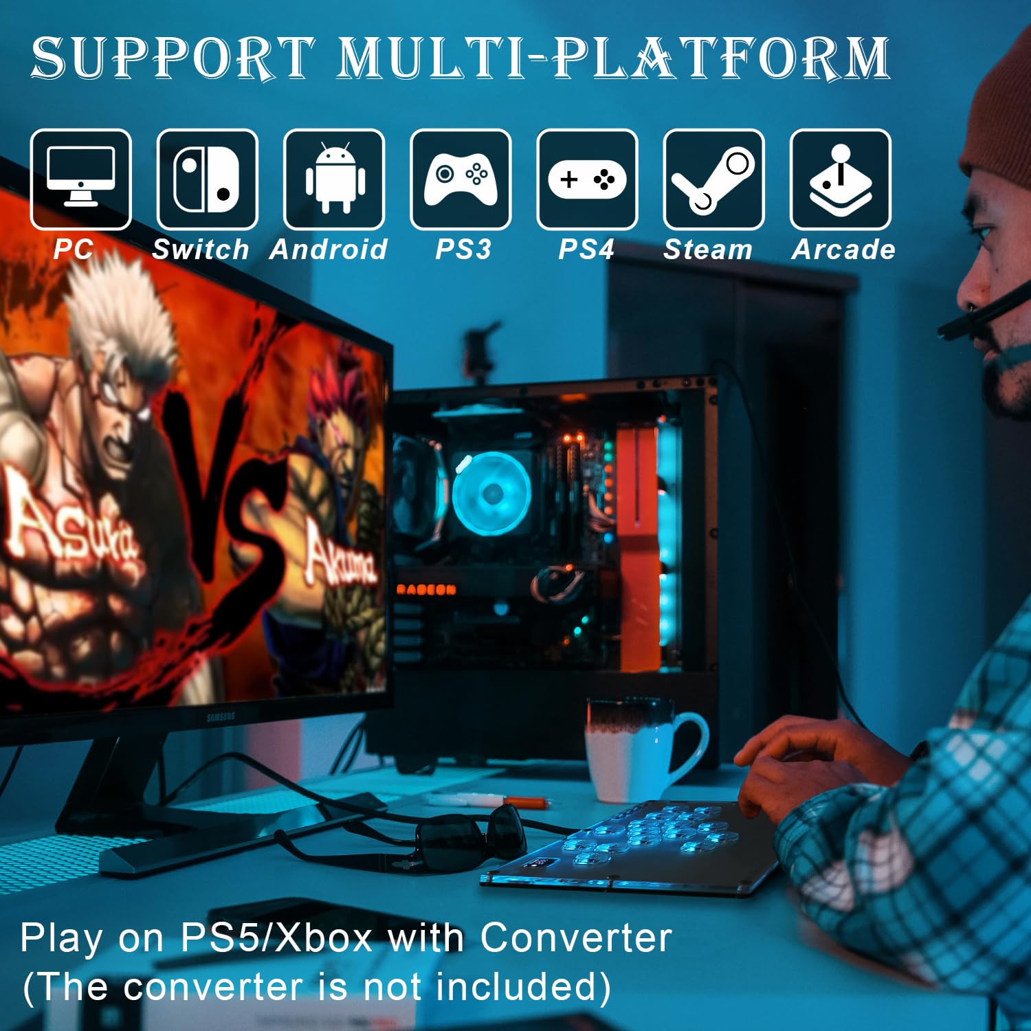 Premium All-Button Arcade Fight Stick L16 - Leverless Controller for Street Fighter with Turbo & SOCD Cleaning - Compatible with PC, PS3, PS4, Steam & Switch - Hot-Swap Mechanical Keyboard with Custom RGB Lighting (White) - Perfect for Competitive Gaming & Esports Tournaments