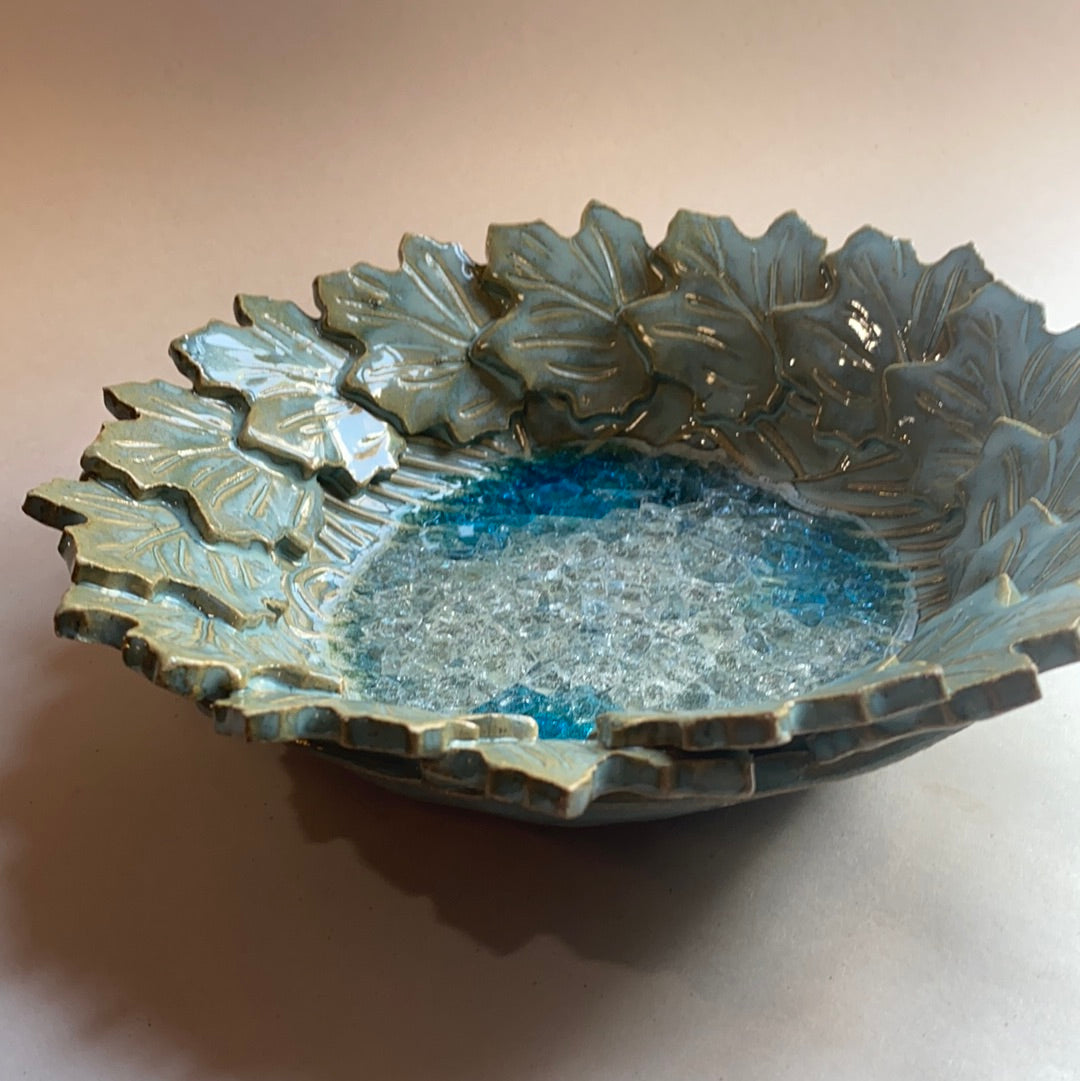 Handmade Melted Glass Leaf Bowl - 7 Inches Wide, 3 Inches Tall - Perfect for Fruit, Candy, or Home Decor Centerpiece