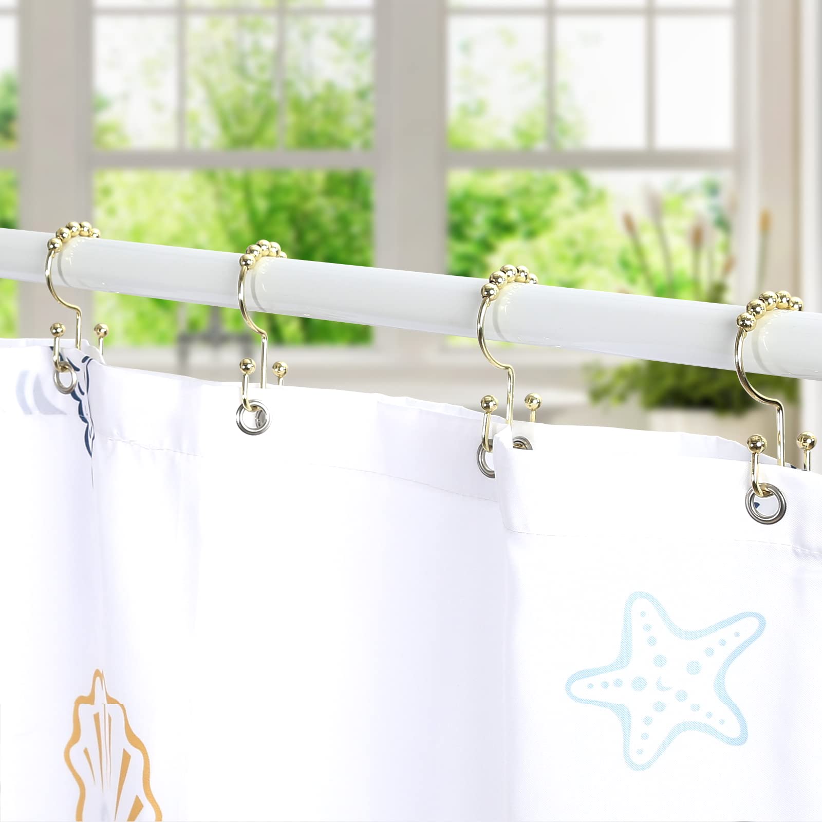 Premium Stainless Steel Gold Shower Curtain Hooks - Rust Proof Double Sliding Rings for Shower Curtains & Liners | Elegant Bathroom Decor for Modern Homes (Gold)