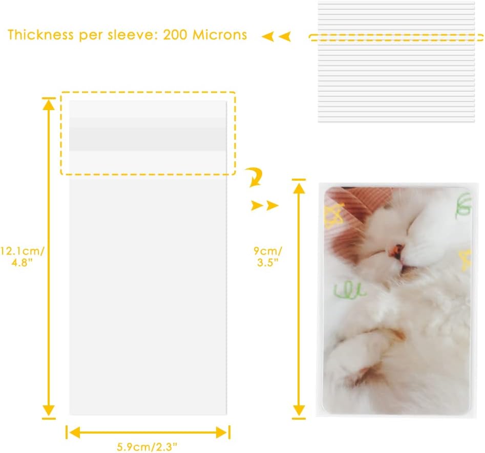 100 Packs Premium Photocard Sleeves - 200 Microns Thick Sealable PVC Protectors for Kpop Albums, Trading Cards & Collectibles - Perfect for Card Storage, Organization & Display