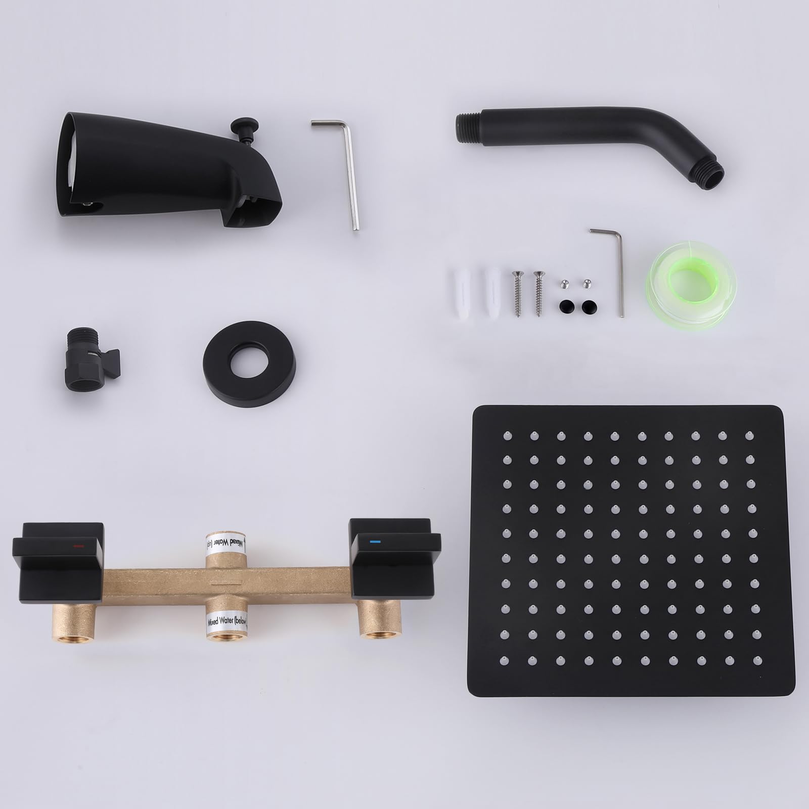 2 Handle Matte Black Shower Faucet Set with Tub Spout & 8
