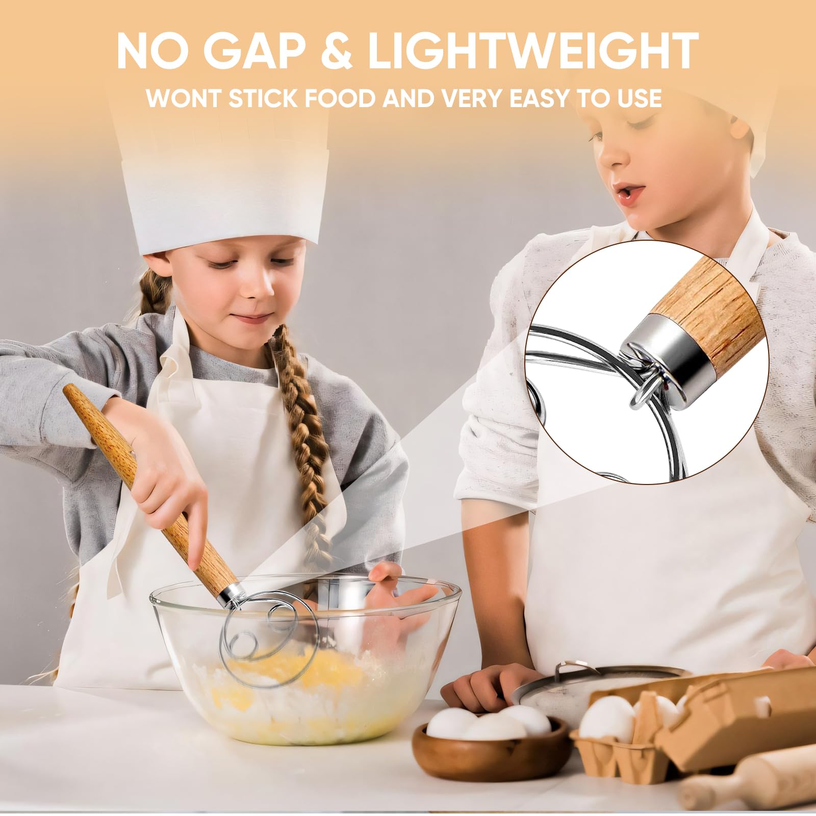 Premium Danish Dough Whisk - Stainless Steel Bread Mixer with Wooden Handle - Traditional Dutch Whisk for Baking Sourdough, Artisan Bread & Pastry Dough - Perfect for Home Bakers & Professional Kitchens