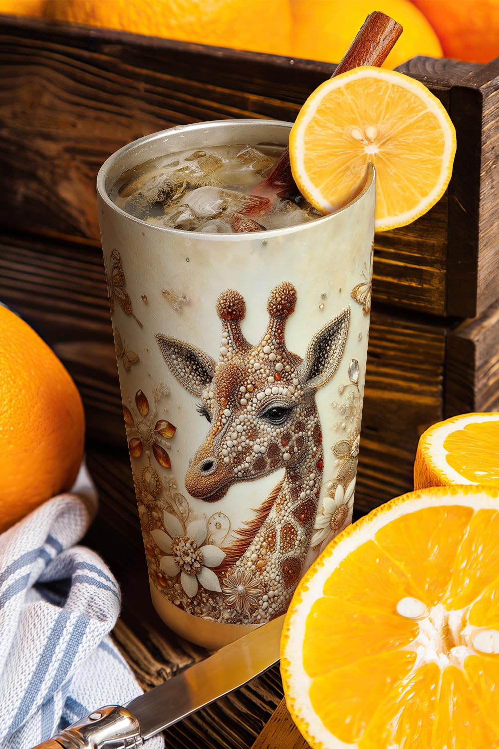 20oz Insulated Giraffe Print Tumbler Cup with Lid - Unique Valentine's Day & Birthday Gift for Women, Giraffe Lovers - Perfect Travel Coffee Mug for Office, Hiking & Commuting
