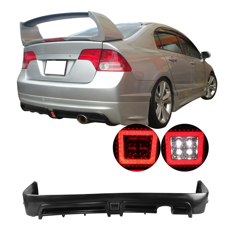 IKON MOTORSPORTS PU Black Rear Bumper Lip Spoiler Splitter for 2006-2011 Honda Civic Sedan - Enhances Aerodynamics & Style (Perfect for Car Enthusiasts & Street Racing)