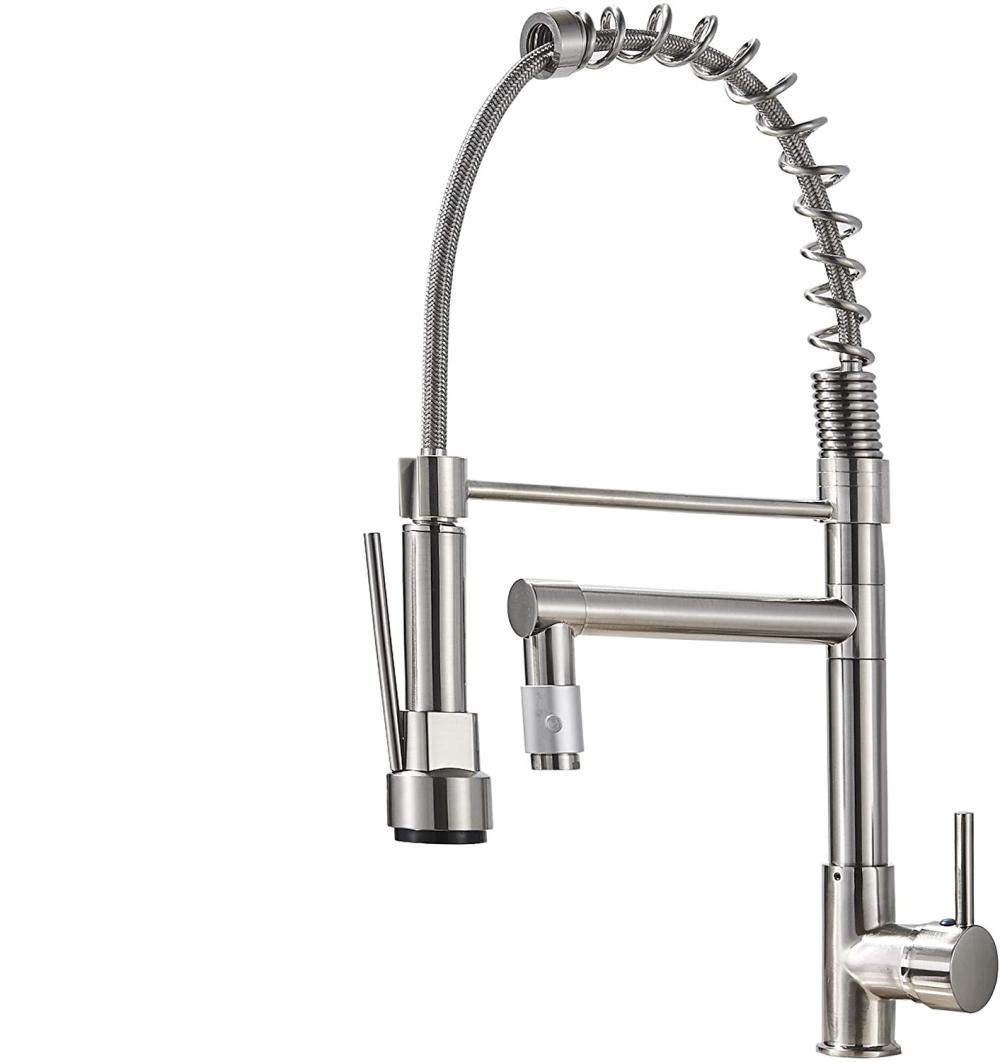 Stainless Steel Single Lever Kitchen Faucet with Extendable Spiral Spring - High Pressure Mixer Tap for Sink, Dishwashing & Food Prep - Modern Durable Design for Home & Commercial Kitchens