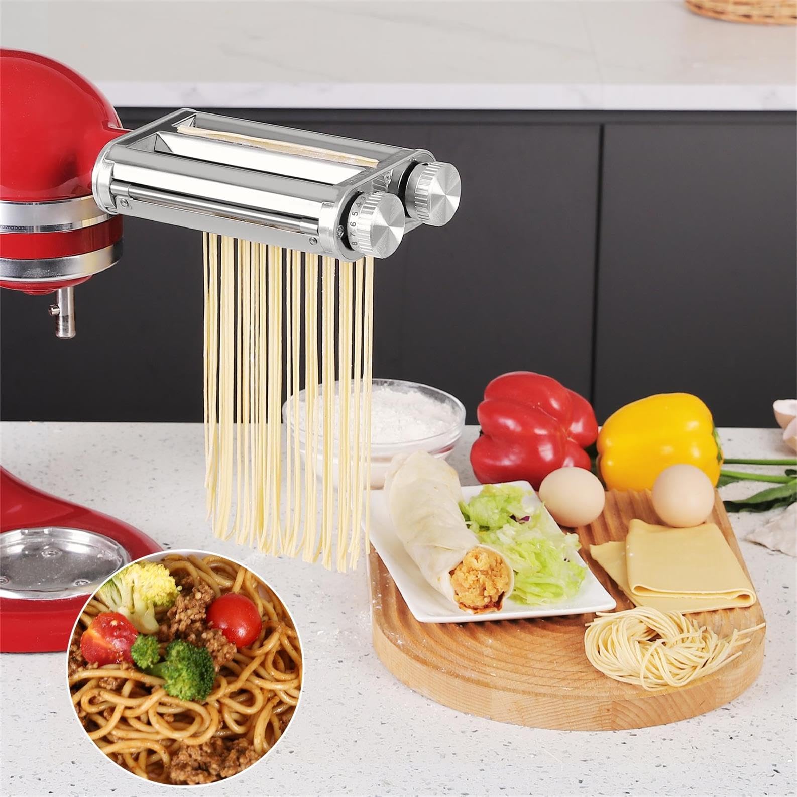 3-in-1 KitchenAid Pasta Maker Attachment Set - Pasta Roller, Spaghetti & Fettuccine Cutter with Cleaning Brush | Perfect for Homemade Italian Pasta, Family Dinners & Restaurant-Style Meals
