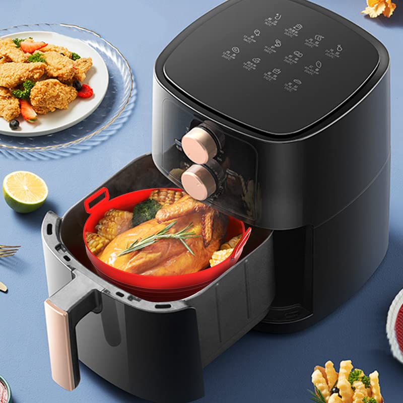 8 Inch Collapsible Silicone Air Fryer Basket - Space Saving Non-Stick Pot for Air Fryer Oven, Christmas Snowflake Design - Perfect for Baking, Roasting & Meal Prep at Home