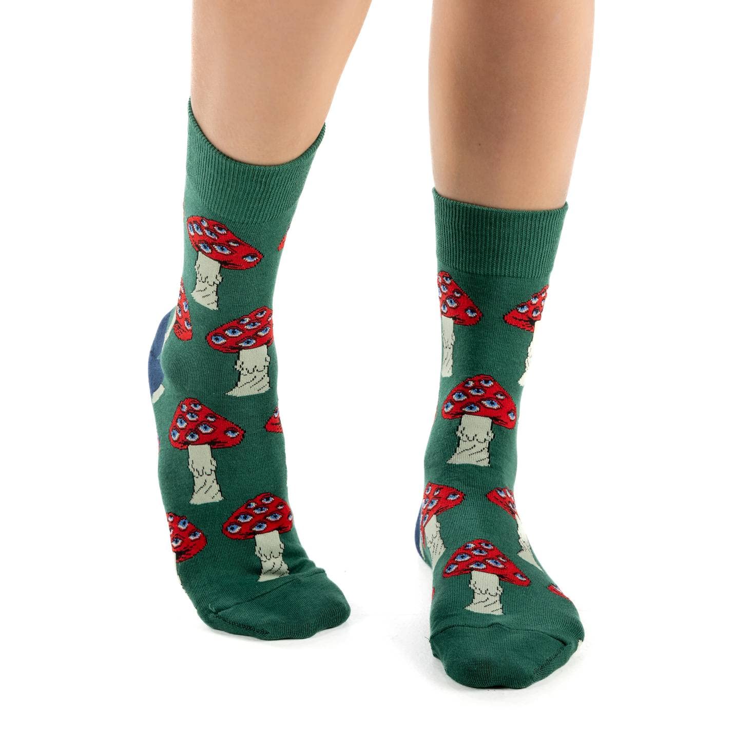 Good Luck Sock Women's Mushroom Print Crew Socks - Fun Novelty Socks for Adults, Gifts & Everyday Wear - Comfortable Casual Socks for Hiking, Yoga & Home