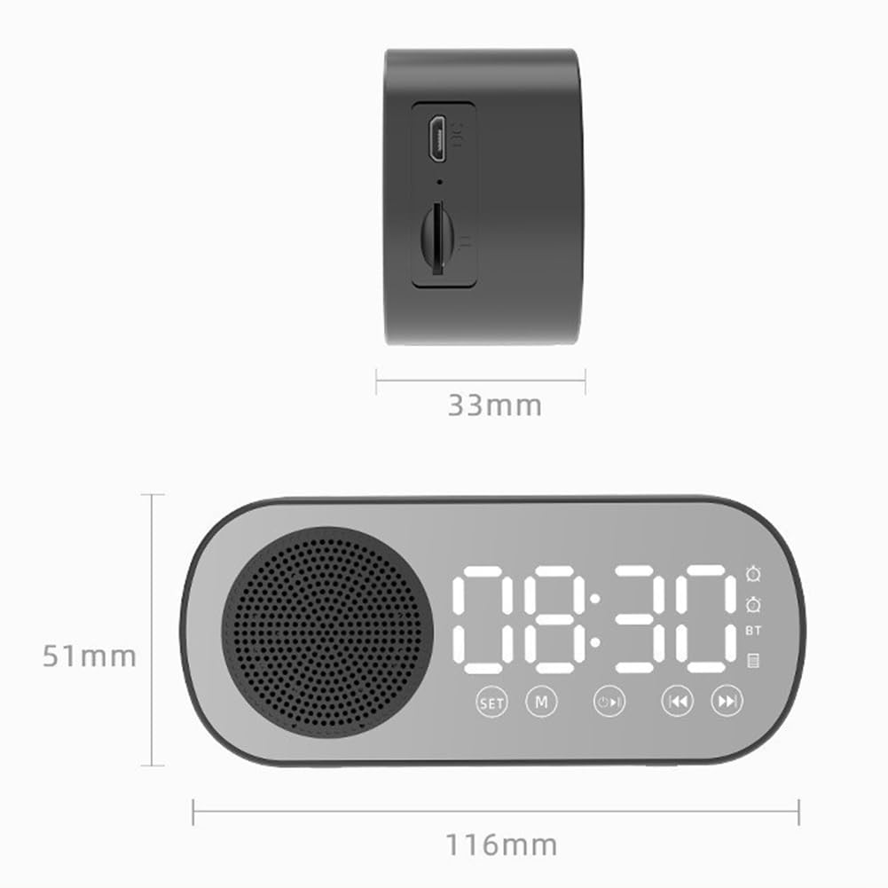 Wireless Bluetooth Speaker with Alarm Clock, FM Radio & TF Card Support - Portable Home & Office Speaker for Music, Podcasts & Wake-Up Calls - White