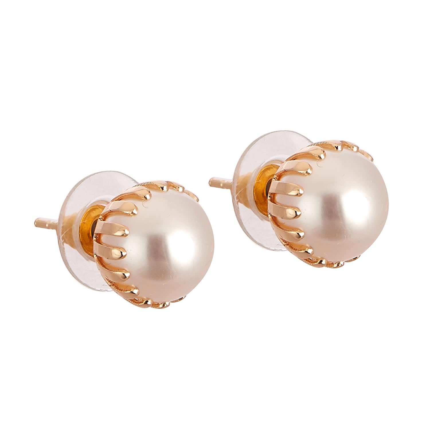 Zeneme Pearl Stud Earrings for Women - Engraved Push Back Earrings for Daily Wear & Office Style - Perfect Gift for Girls and Women (Ideal for Work, Dating & Special Occasions)