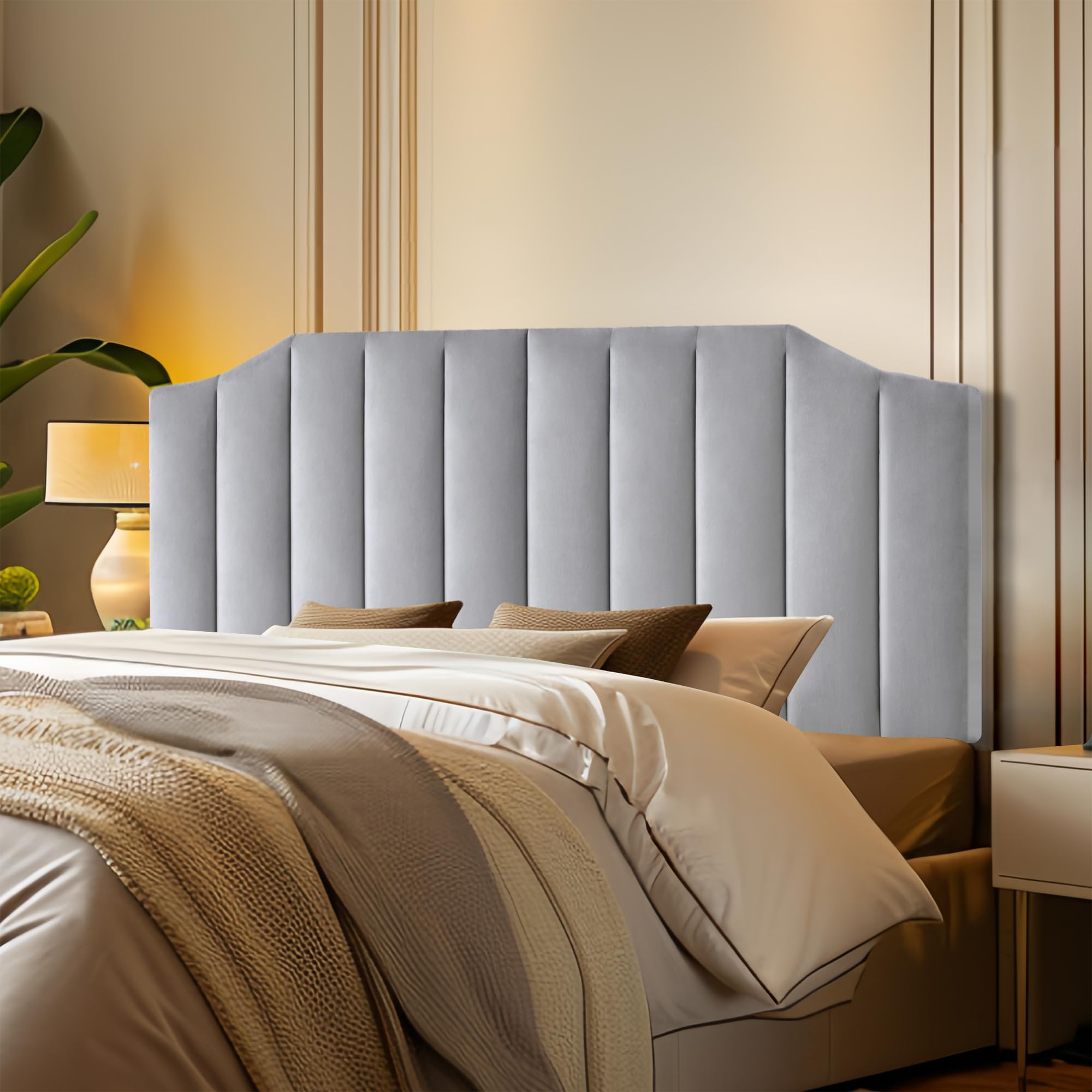Luxury Frosted Velvet Upholstered Headboard - King/California King Size Wall Mount or Bed Frame Attachment with High-Density Foam Padding - Easy Assembly Black Bedroom Decor for Modern Master Suites & Guest Rooms