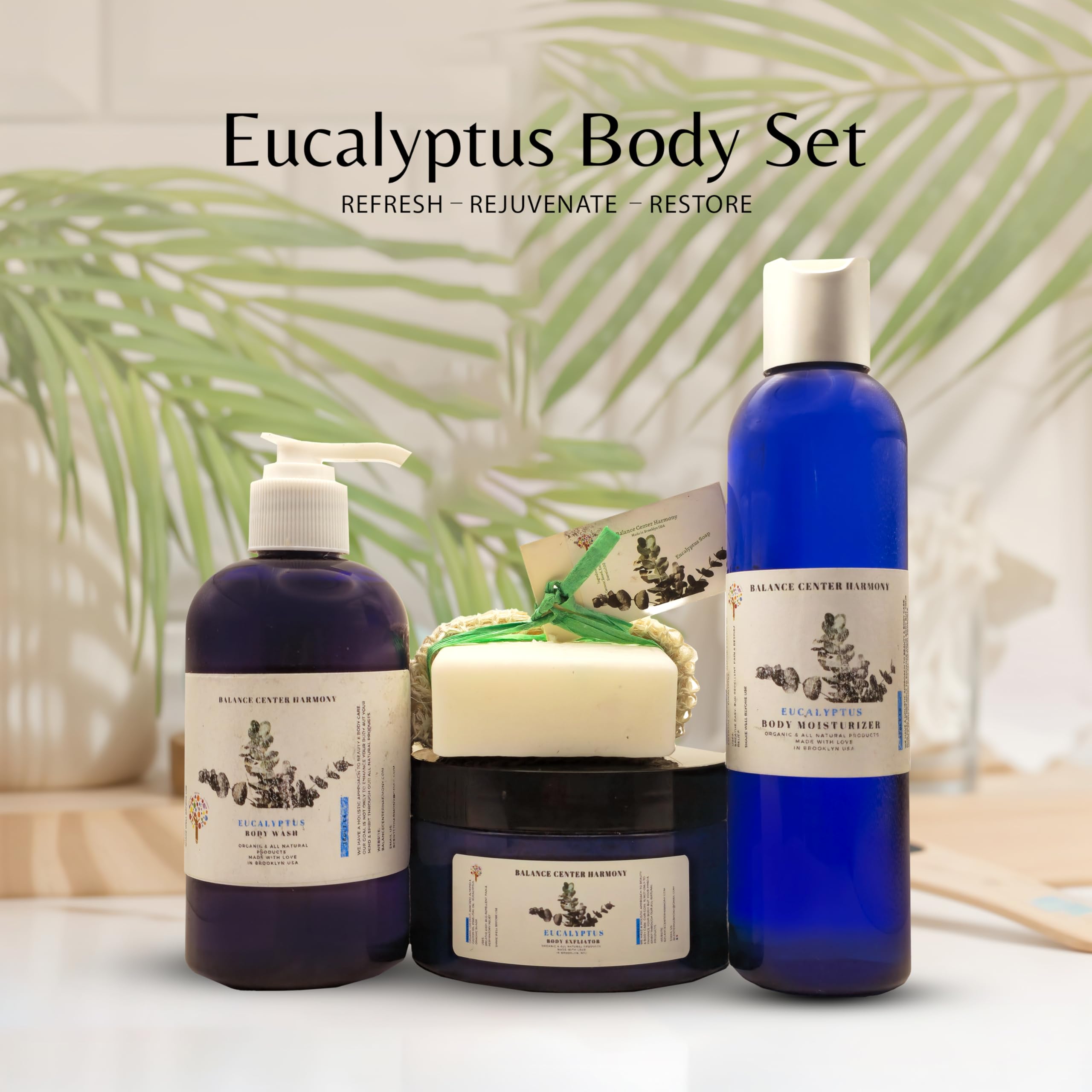 Eucalyptus Body Care Set – Hydrating Moisturizer, Exfoliating Scrub, Body Wash & Soap with Healing Crystals | Natural Skincare for Deep Hydration & Relaxation | Perfect for Spa Day, Self-Care Routine & Gift Giving