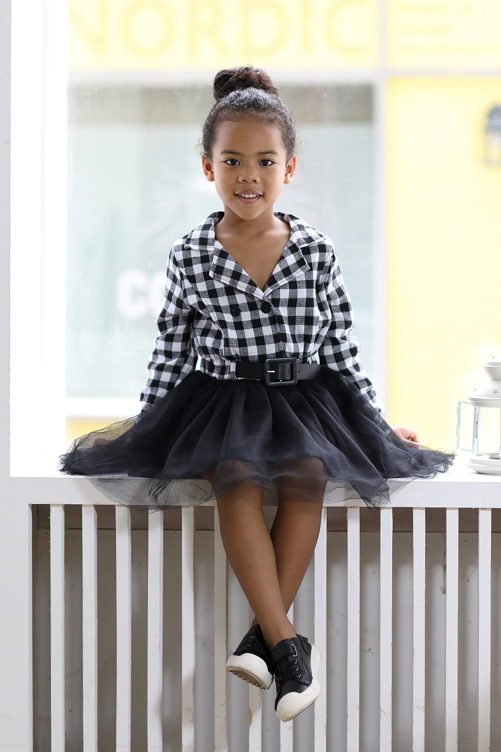 Little Baby Girl Black and White Buffalo Plaid Tutu Dress - Princess Party Formal Outfit for Holidays, Christmas Photos & Special Occasions