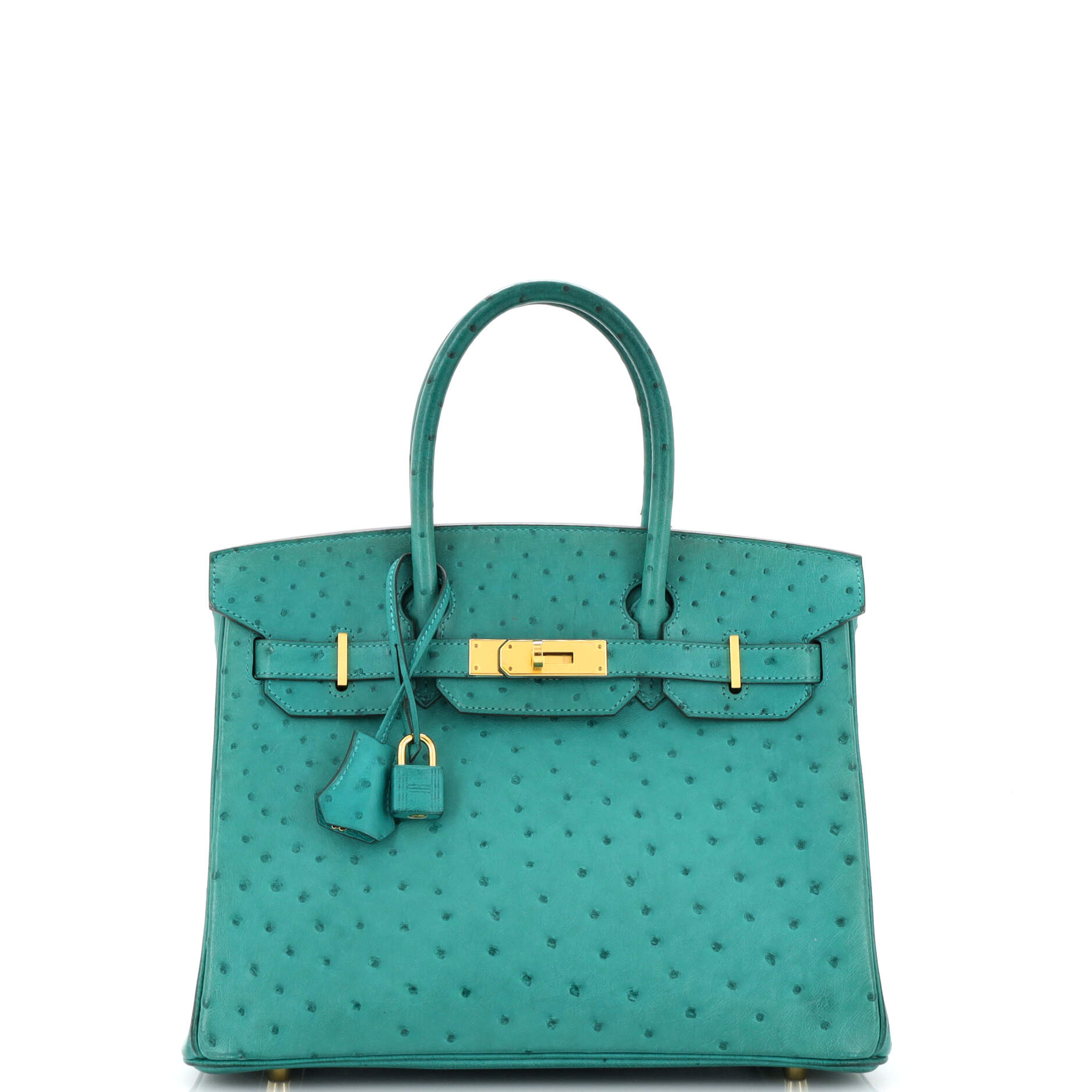 Birkin 30 Vert Verone Ostrich Leather Handbag with Gold Hardware - Luxury Designer Tote for Women, Perfect for Parties, Work & Special Occasions