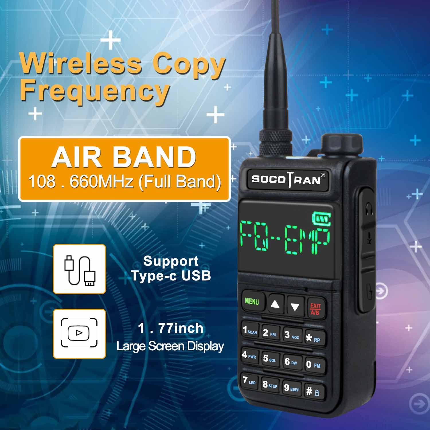 SOCOTRAN UV-5118 Dual Band Walkie Talkie (108-660MHz) - Air Band, Marine Radio, Police Scanner with NOAA Weather Alert, VOX & Hidden LCD Display (Red) - Ideal for Outdoor Adventures, Emergency Communication & Security Monitoring