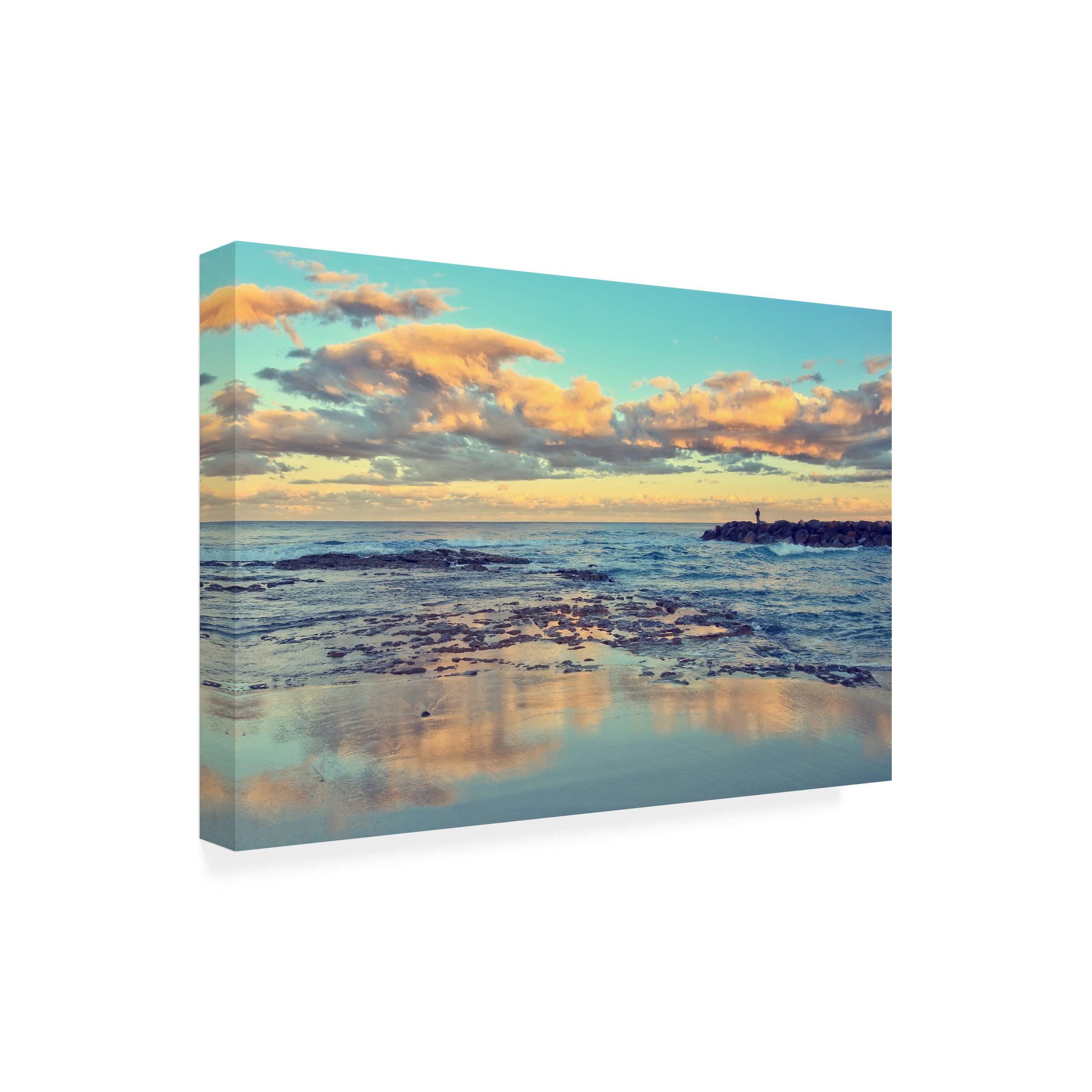 Trademark Fine Art 'Sunset Catch' Canvas Wall Art Print by Beata Czyzowska Young - Coastal Beach Sunset Painting for Living Room, Bedroom & Office Decor