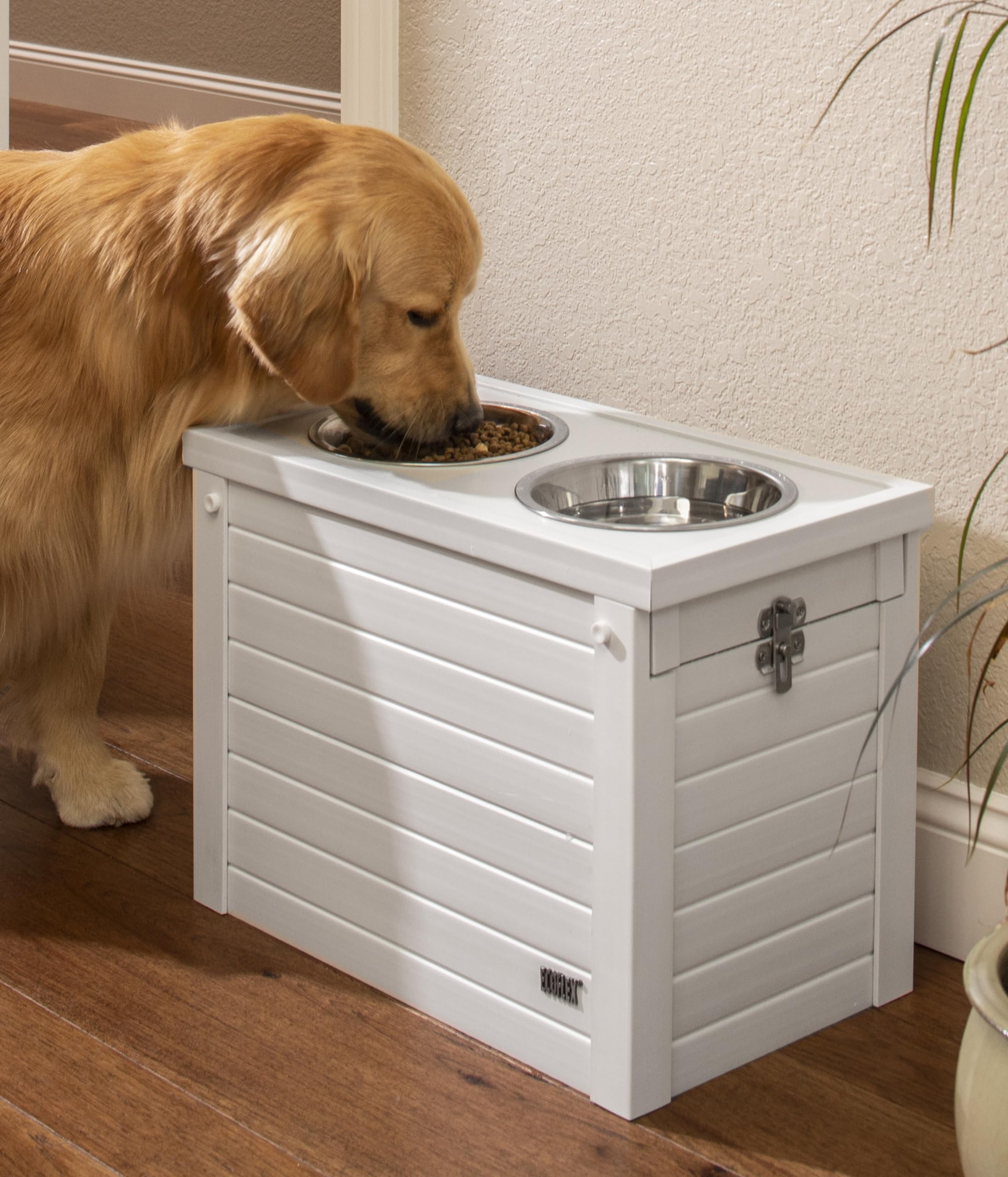 New Age Pet® ECOFLEX® Elevated Dog Feeder with 2 Stainless Steel Bowls & Sliding Lid Storage Bin - Perfect for Medium to Large Dogs, Indoor/Outdoor Use, Mess-Free Feeding & Convenient Food Storage