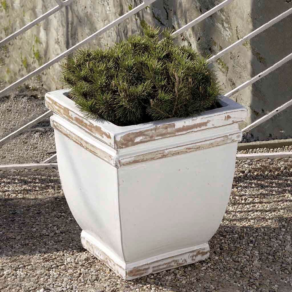 Campania International Square Rolled Rim Antique White Planters - Set of 3 Flower Pots for Indoor/Outdoor Garden, Patio, and Home Decor