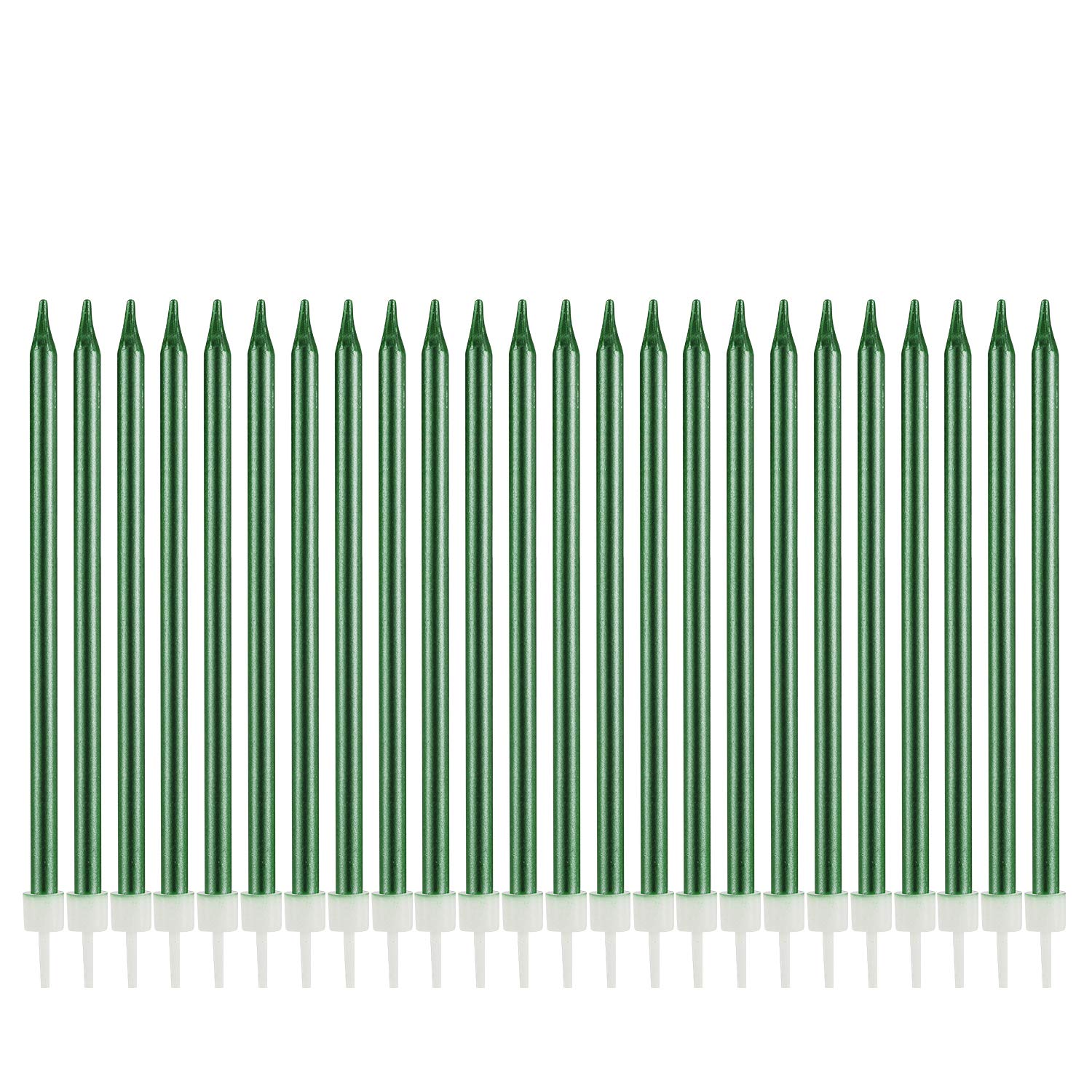 Pfizermay 24 Count Metallic Green Birthday Candles with Holders - Tall Cake & Thin Cupcake Candles for Birthday, Wedding, Party Decorations - Perfect for Cakes, Cupcakes & Special Occasions