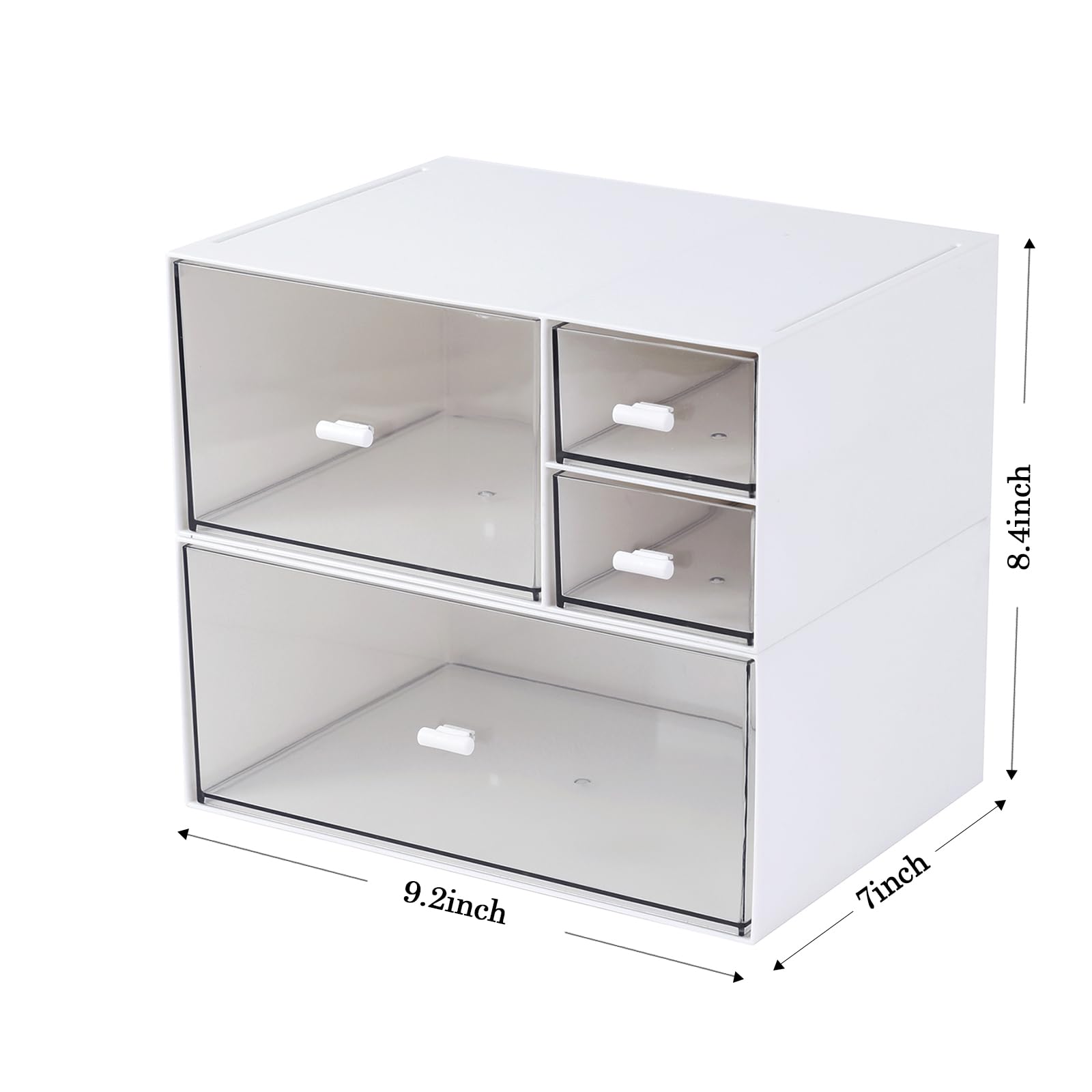 4-Drawer Desk Organizer & Makeup Storage Box for Nail Polish, Lipstick, Brushes, Jewelry - White Cosmetic Organizer for Vanity, Bathroom & Office Organization