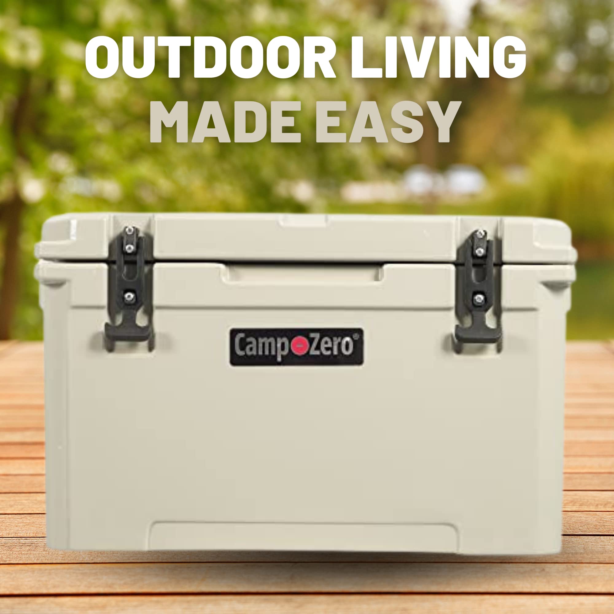 CAMP-ZERO 40L-42 Quart Heavy Duty Hard Cooler Ice Chest for Camping, Beach, Picnics, Boating & Outdoor Adventures - Leakproof Design with 4 Built-in Cup Holders & Ergonomic Handles - Keep Drinks Cold for Days, Ideal for Tailgating, Fishing Trips & RV Travel